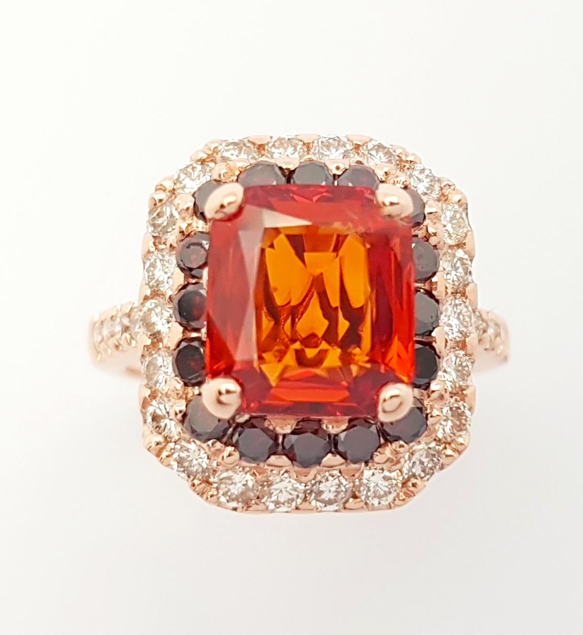 Orange Sapphire, Treated Orange Diamond and Brown Diamond Ring in 18K Rose Gold For Sale 6