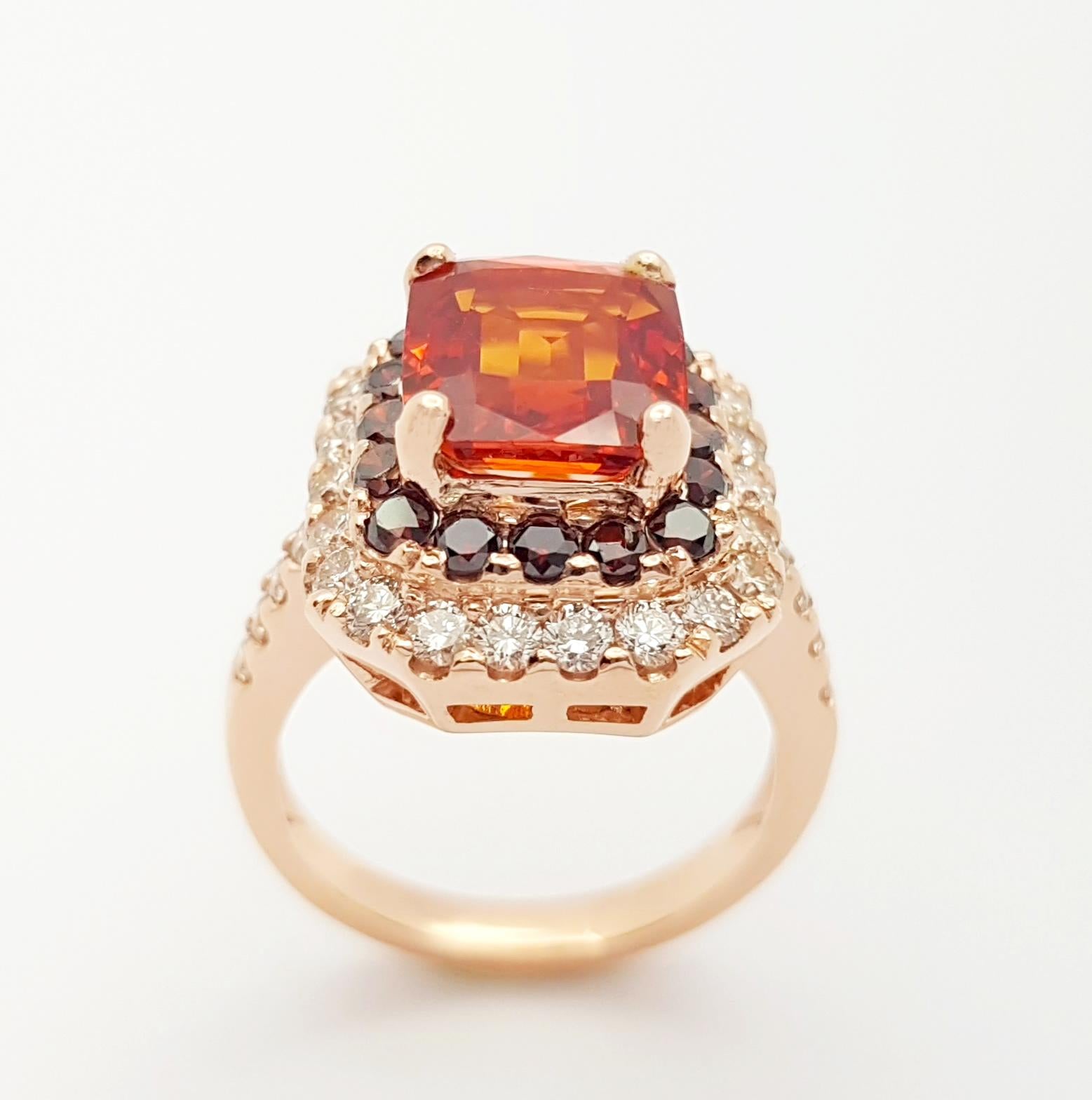 Orange Sapphire, Treated Orange Diamond and Brown Diamond Ring in 18K Rose Gold For Sale 7