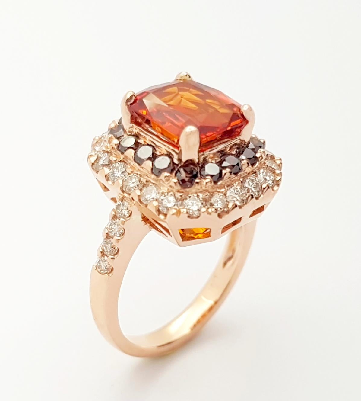 Orange Sapphire, Treated Orange Diamond and Brown Diamond Ring in 18K Rose Gold For Sale 8