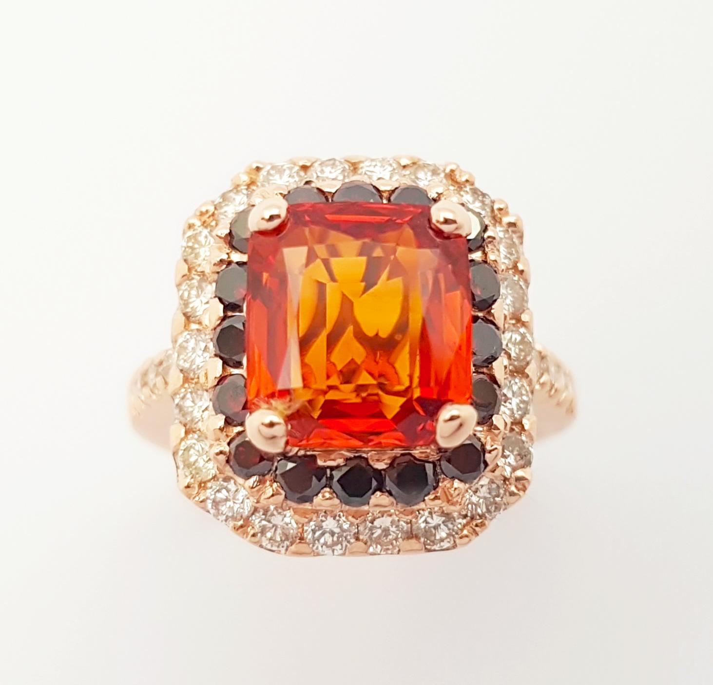 Orange Sapphire, Treated Orange Diamond and Brown Diamond Ring in 18K Rose Gold For Sale 9