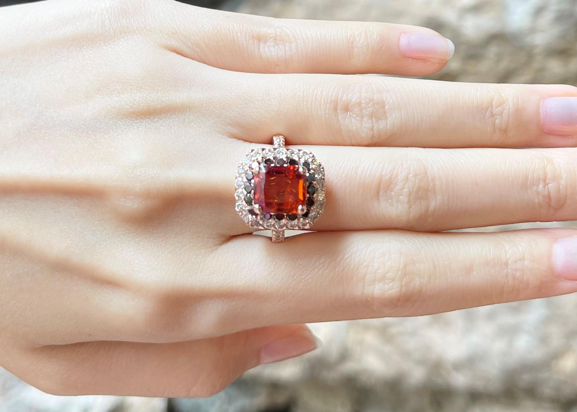 Mixed Cut Orange Sapphire, Treated Orange Diamond and Brown Diamond Ring in 18K Rose Gold For Sale