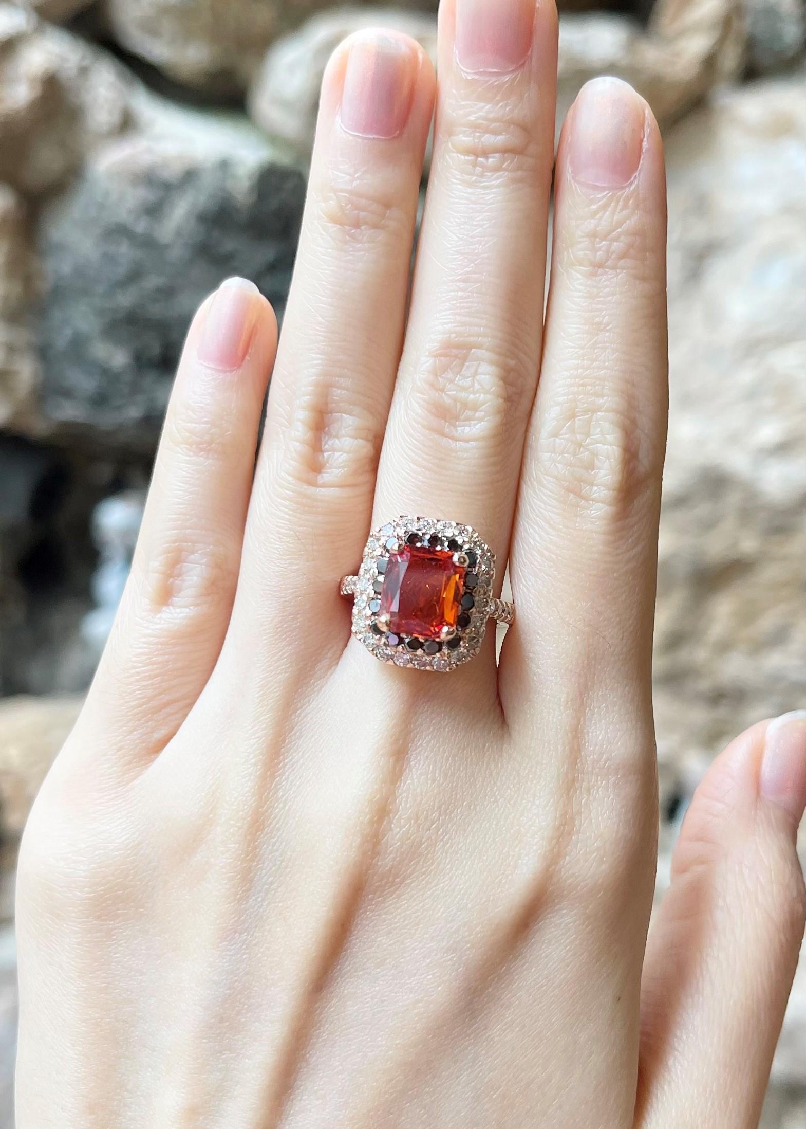 Women's Orange Sapphire, Treated Orange Diamond and Brown Diamond Ring in 18K Rose Gold For Sale