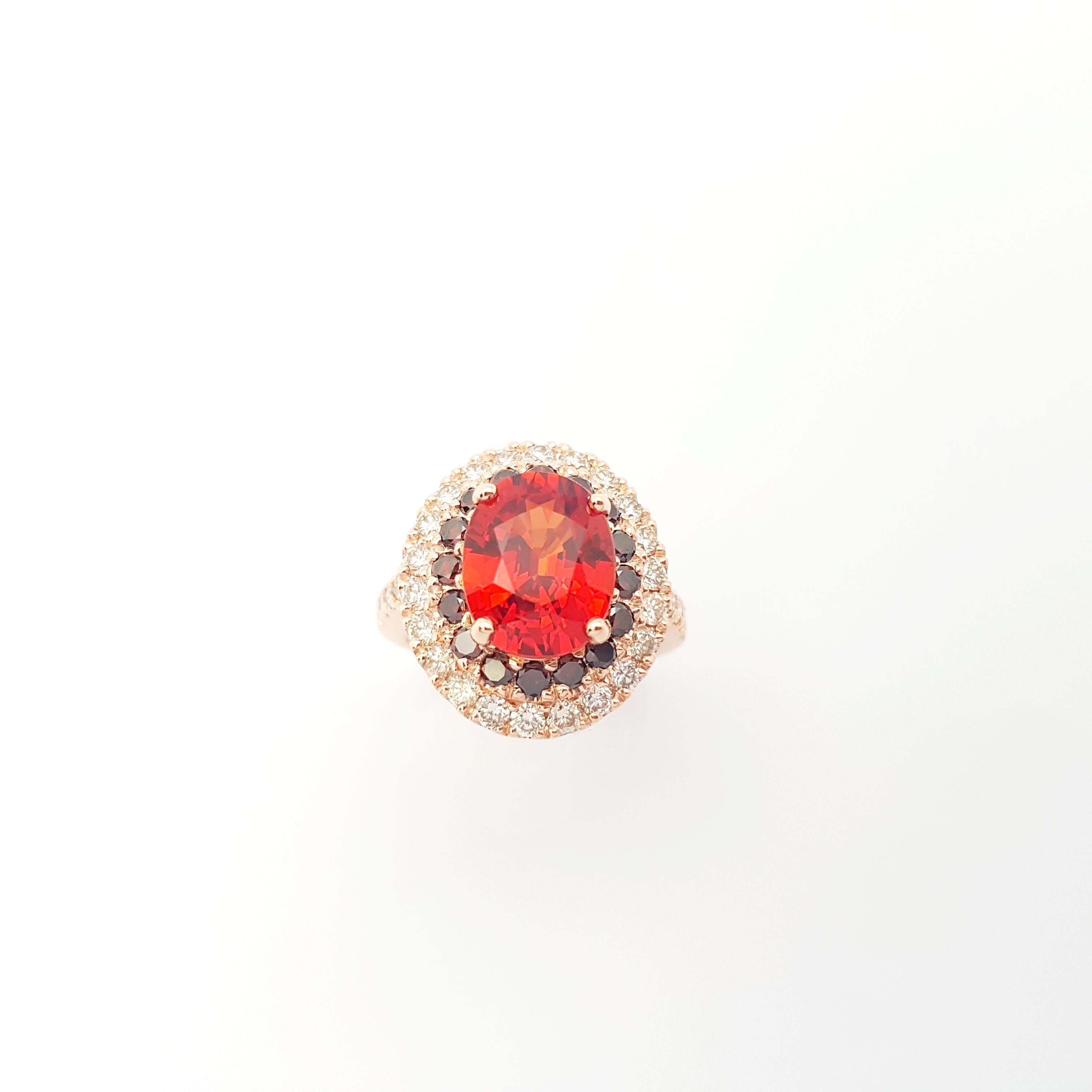 Orange Sapphire, Treated Orange Diamond and Brown Diamond Ring in 18K Rose Gold For Sale 1