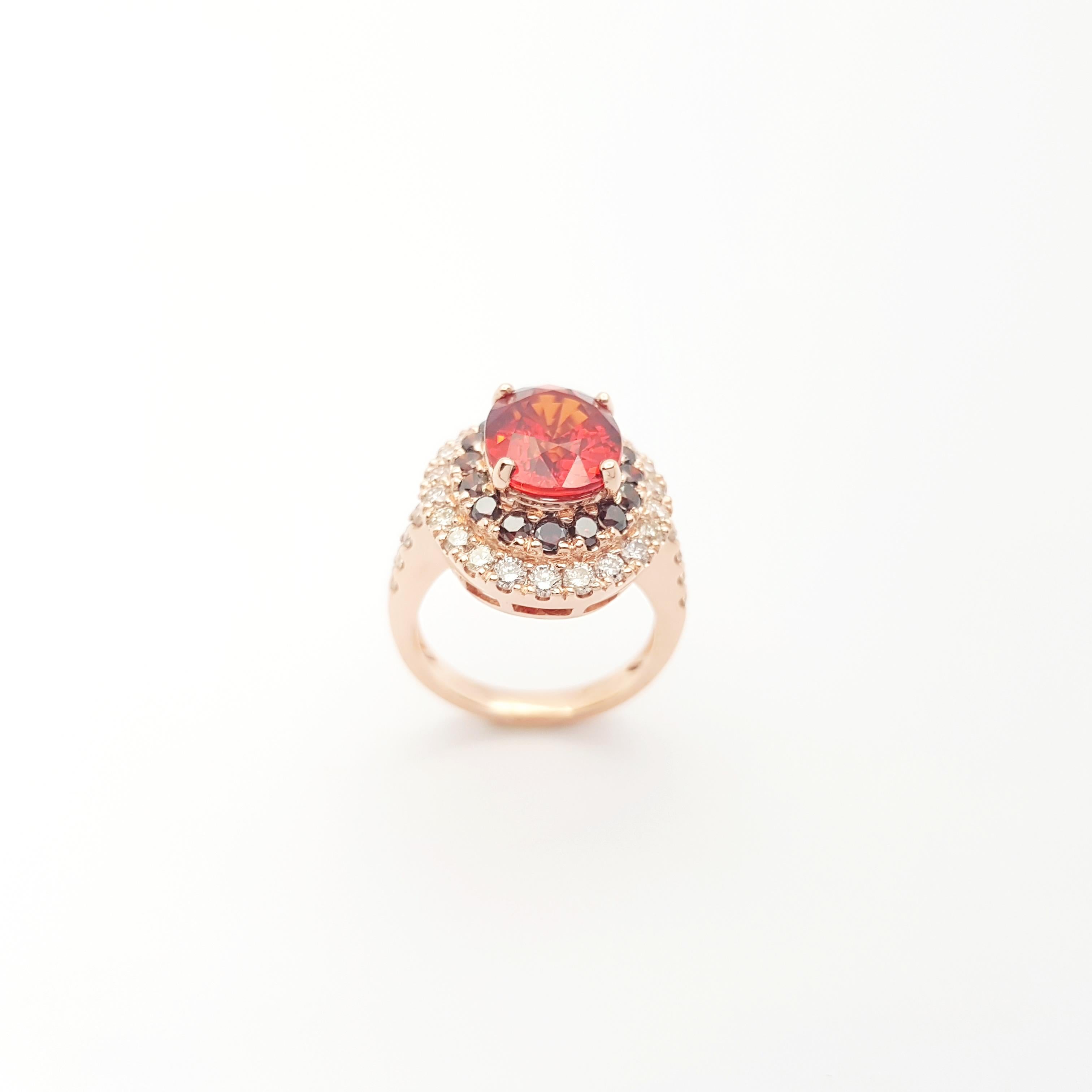 Orange Sapphire, Treated Orange Diamond and Brown Diamond Ring in 18K Rose Gold For Sale 2