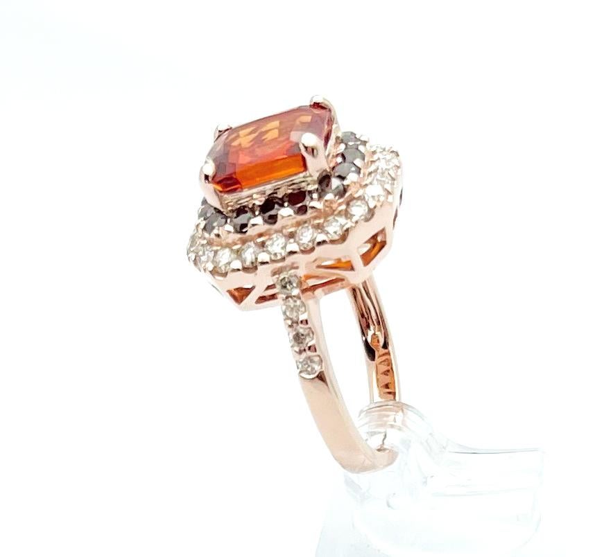 Orange Sapphire, Treated Orange Diamond and Brown Diamond Ring in 18K Rose Gold For Sale 2