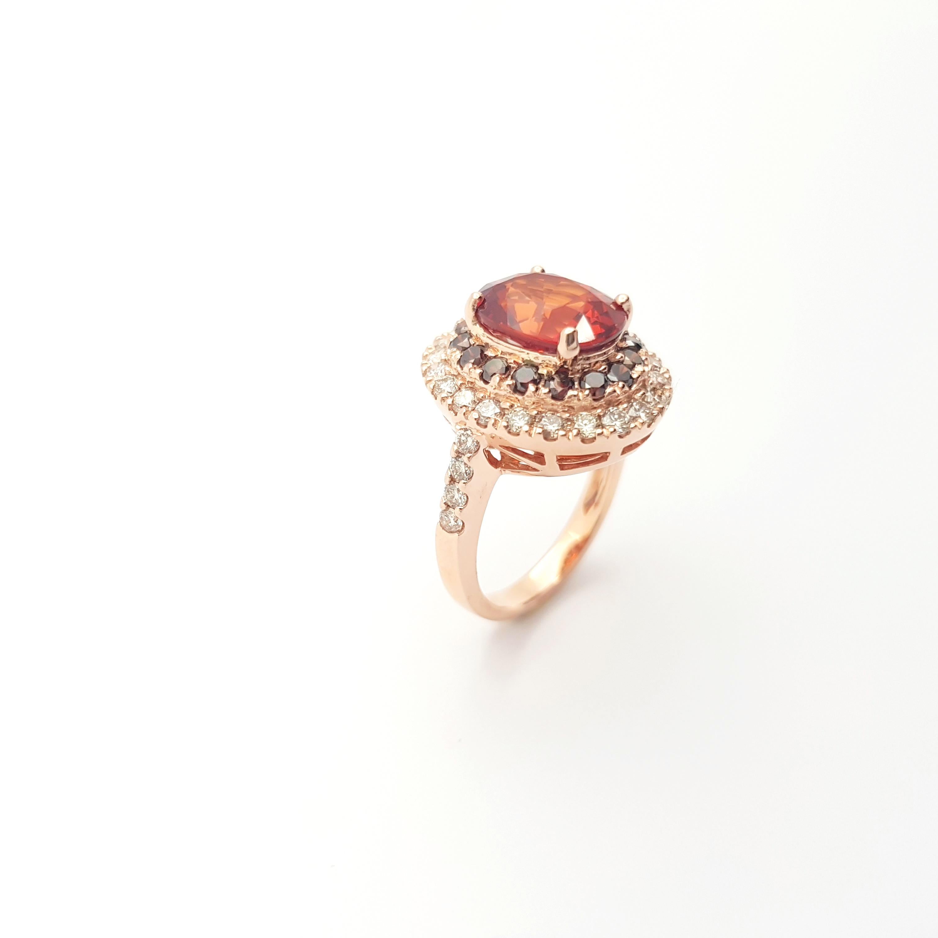 Orange Sapphire, Treated Orange Diamond and Brown Diamond Ring in 18K Rose Gold For Sale 3