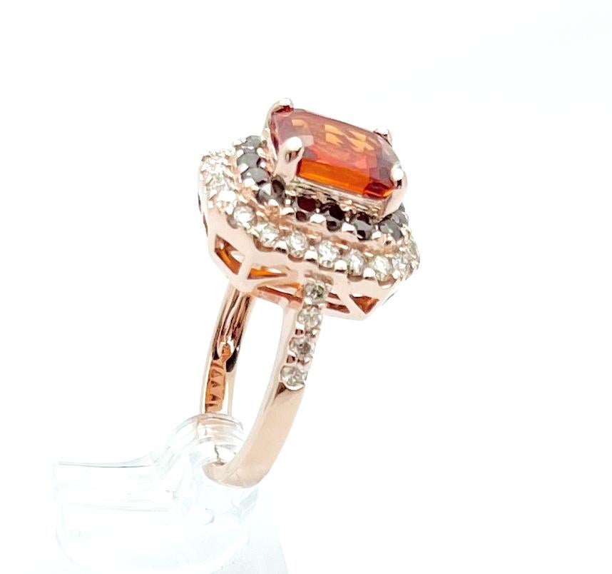 Orange Sapphire, Treated Orange Diamond and Brown Diamond Ring in 18K Rose Gold For Sale 3