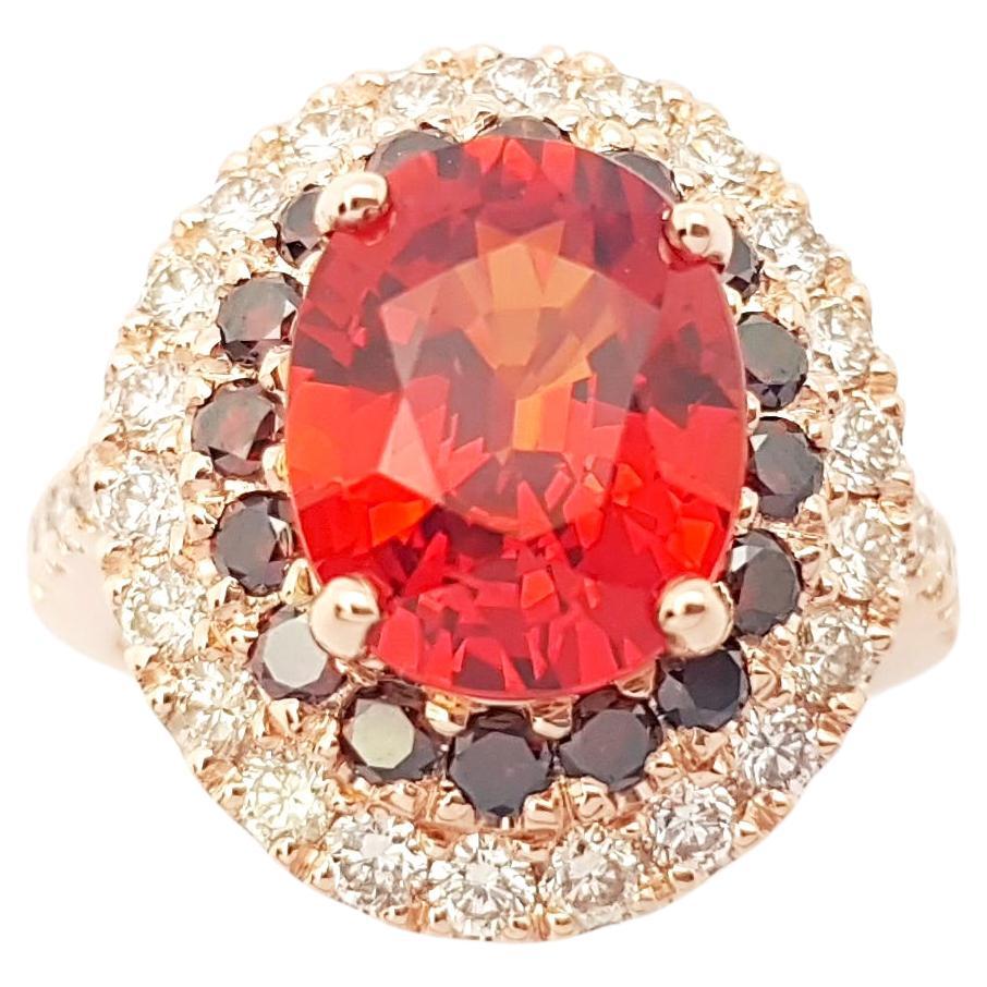 Orange Sapphire, Treated Orange Diamond and Brown Diamond Ring in 18K Rose Gold For Sale