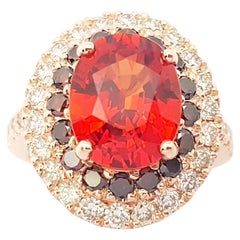 Orangefarbener Saphir, behandelter orangefarbener Diamant und brauner Diamantring aus 18 Karat Roségold