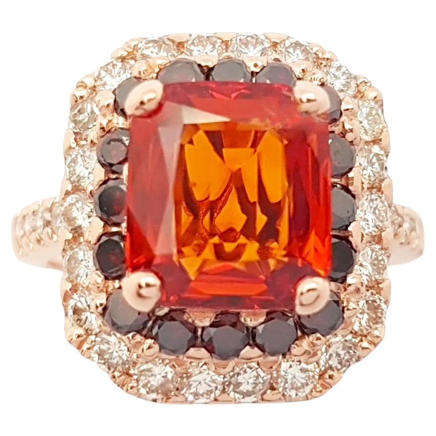 Orange Sapphire, Treated Orange Diamond and Brown Diamond Ring in 18K Rose Gold