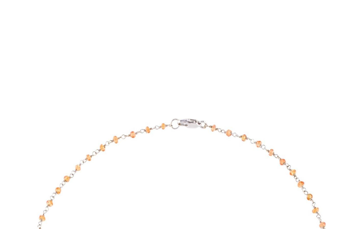 Orange Sapphire Wire Wrap Necklace, White Gold  In New Condition For Sale In New York, NY