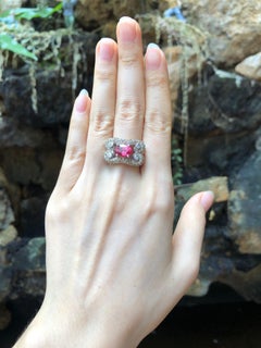 Orange Sapphire with Brown Diamond and Diamond Ring Set in 18 Karat White Gold