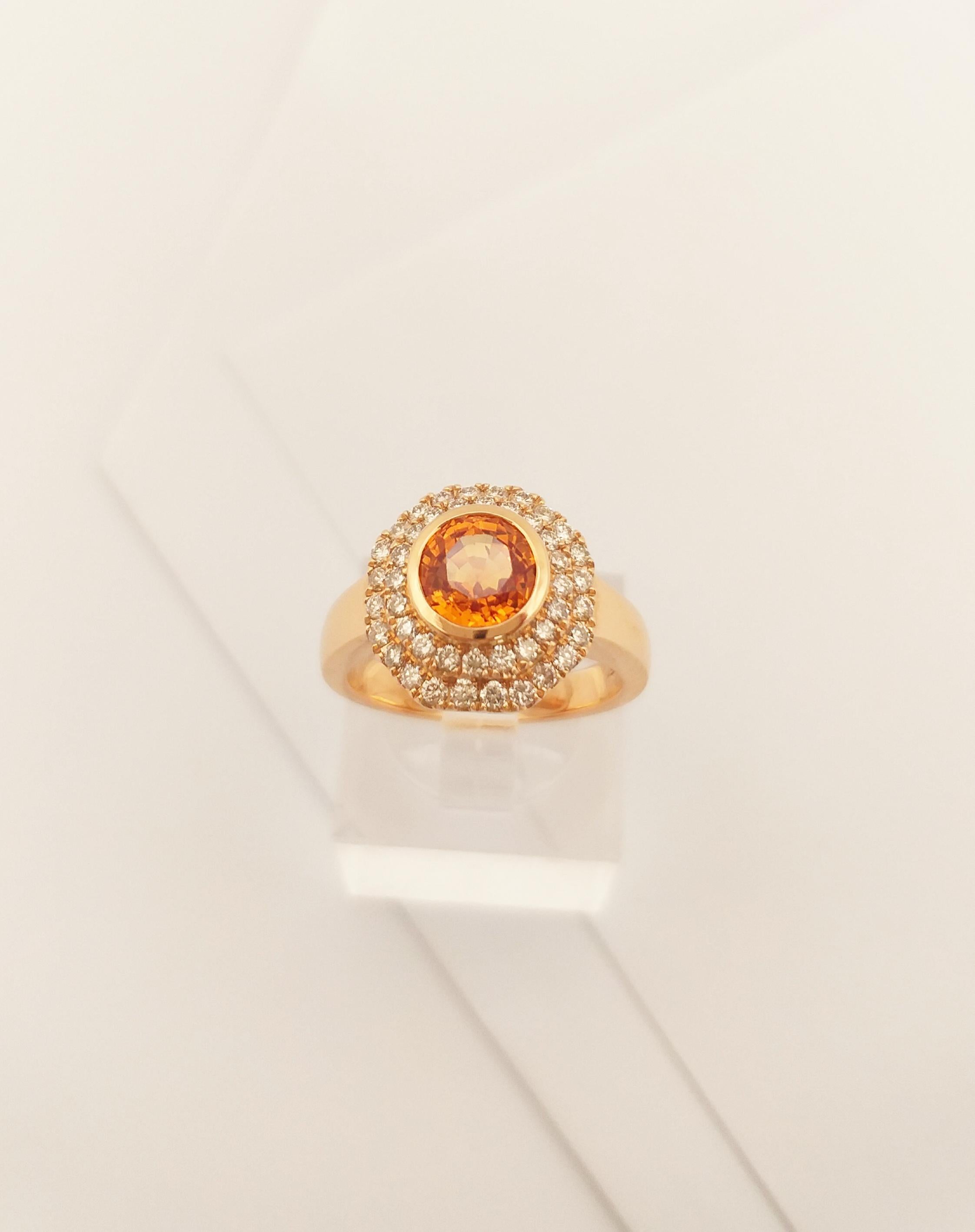 Orange Sapphire with Brown Diamond Ring set in 18K Rose Gold Settings For Sale 4