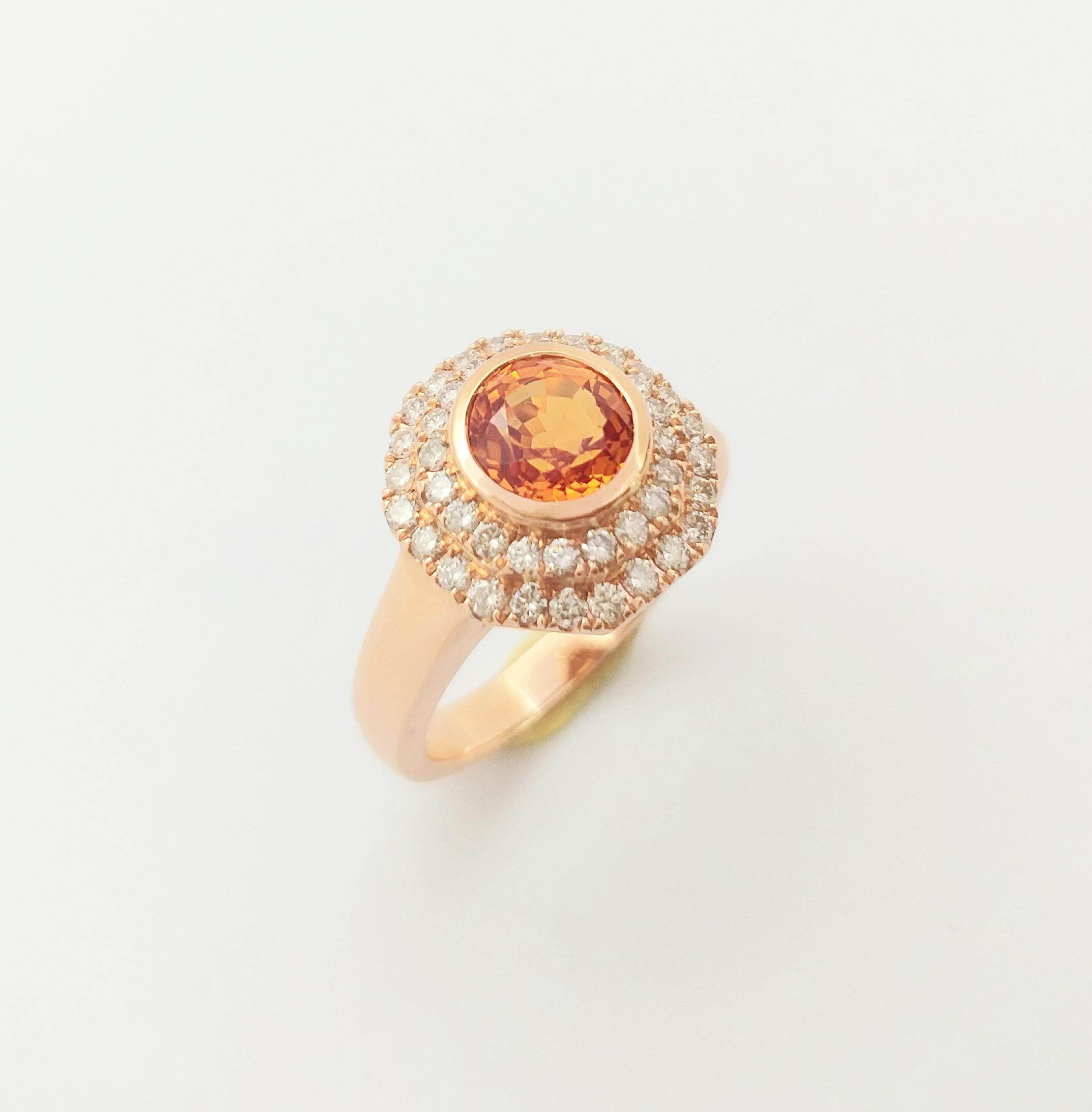 Orange Sapphire with Brown Diamond Ring set in 18K Rose Gold Settings For Sale 5