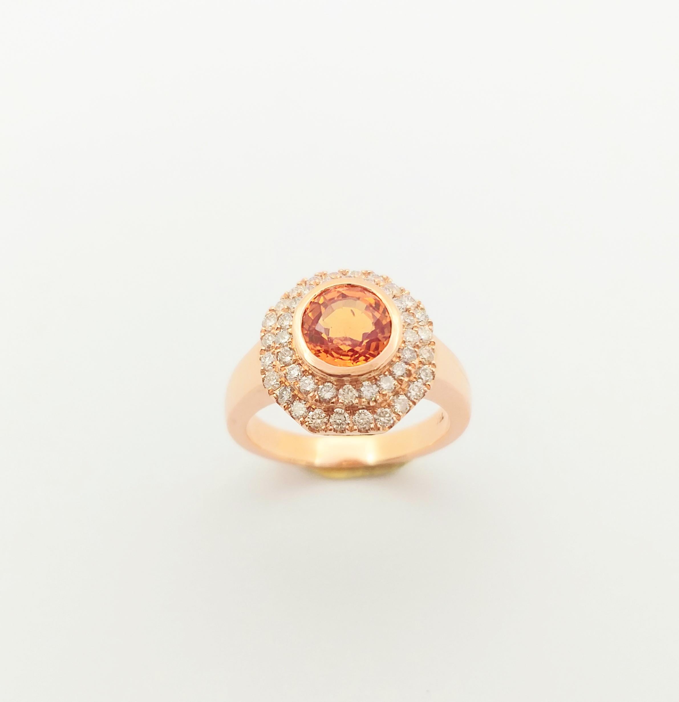 Orange Sapphire with Brown Diamond Ring set in 18K Rose Gold Settings For Sale 6