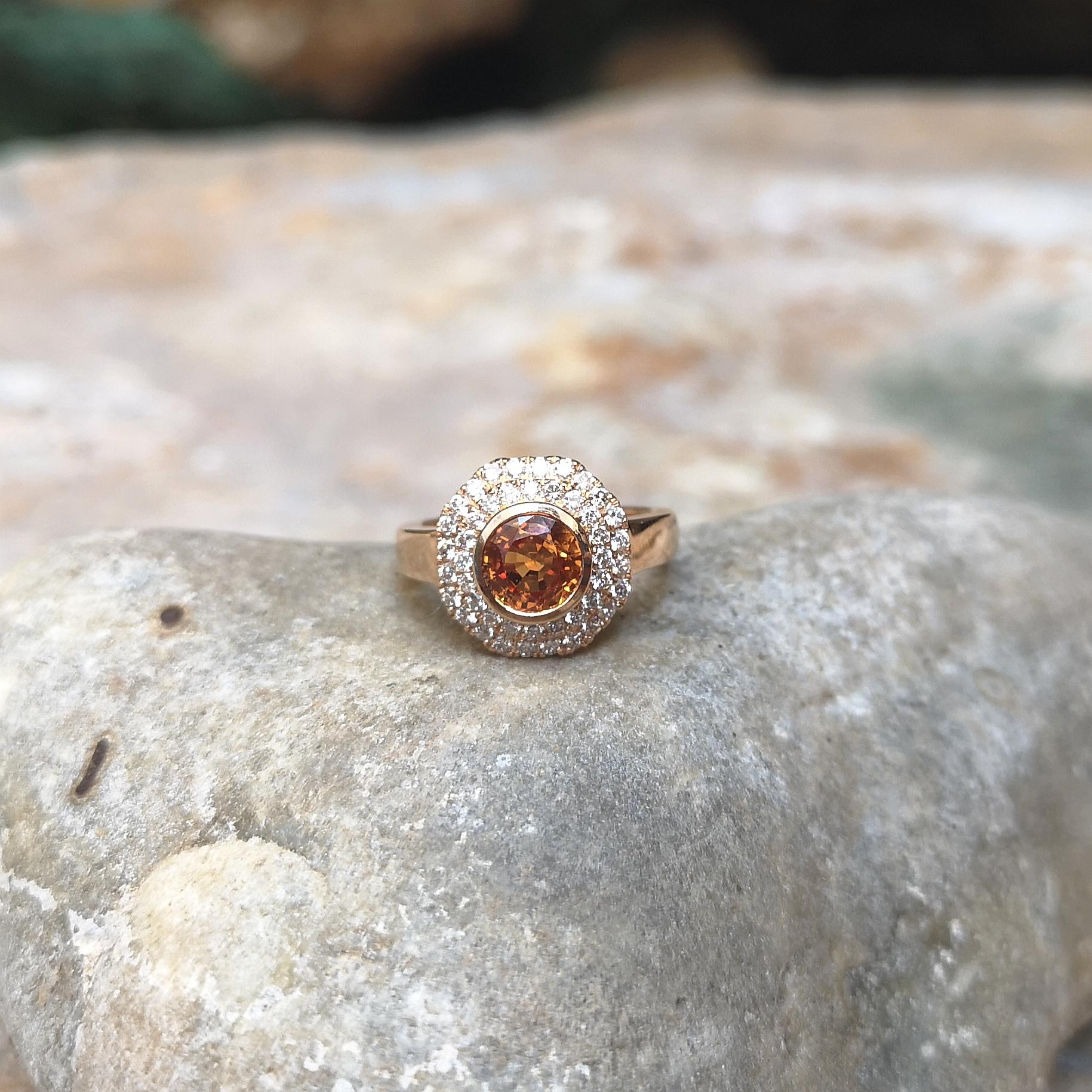 Orange Sapphire with Brown Diamond Ring set in 18K Rose Gold Settings For Sale 7