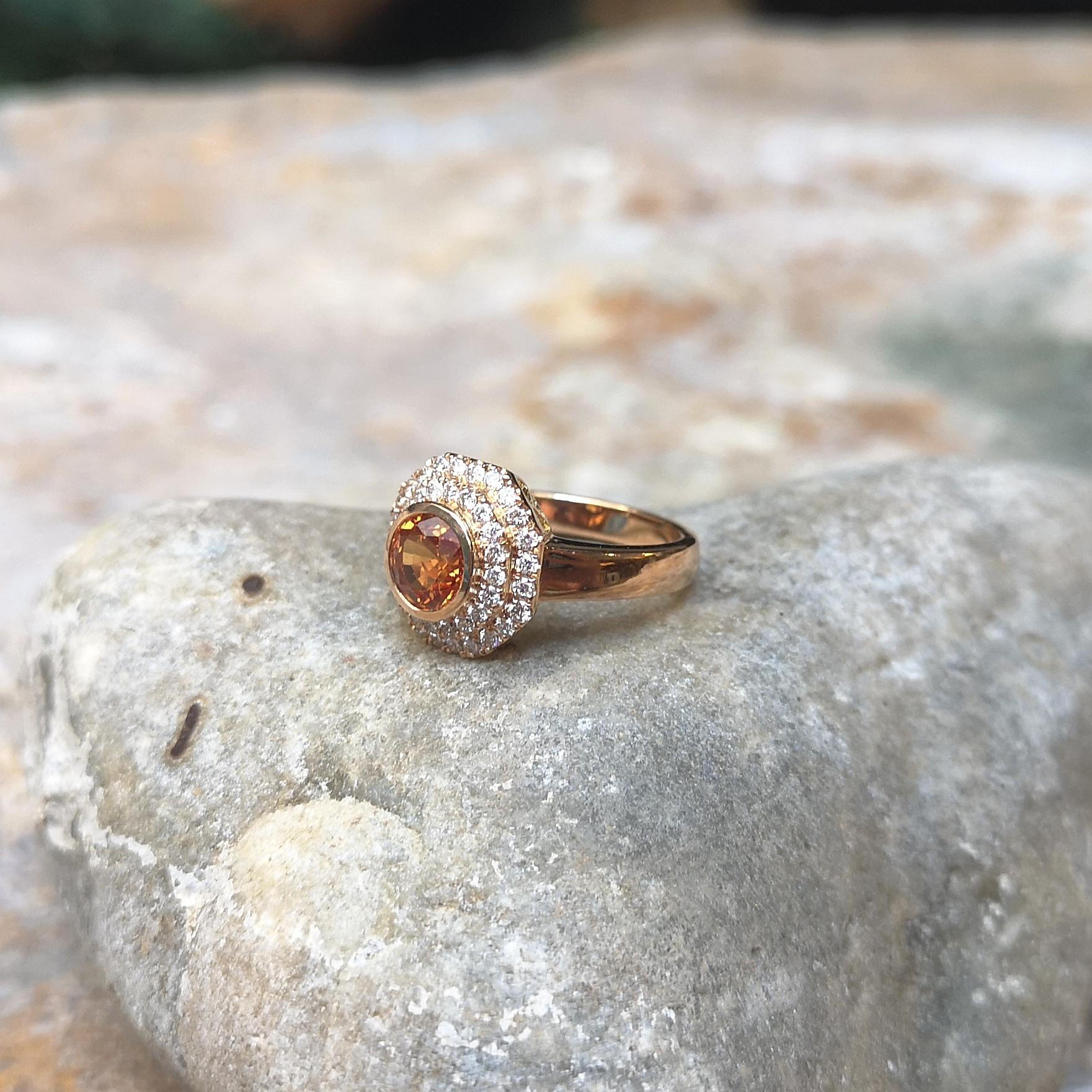Orange Sapphire with Brown Diamond Ring set in 18K Rose Gold Settings For Sale 8