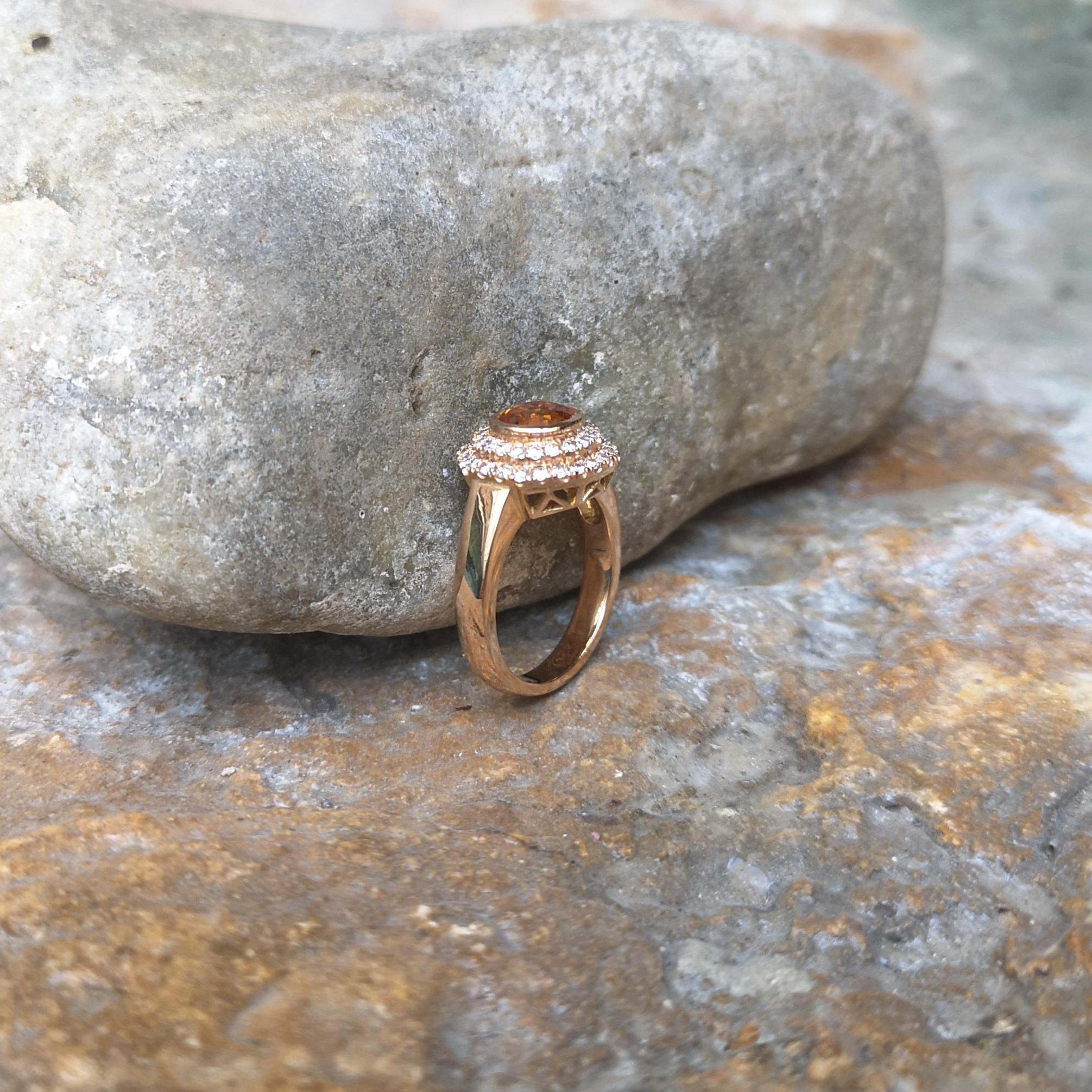 Orange Sapphire with Brown Diamond Ring set in 18K Rose Gold Settings For Sale 10