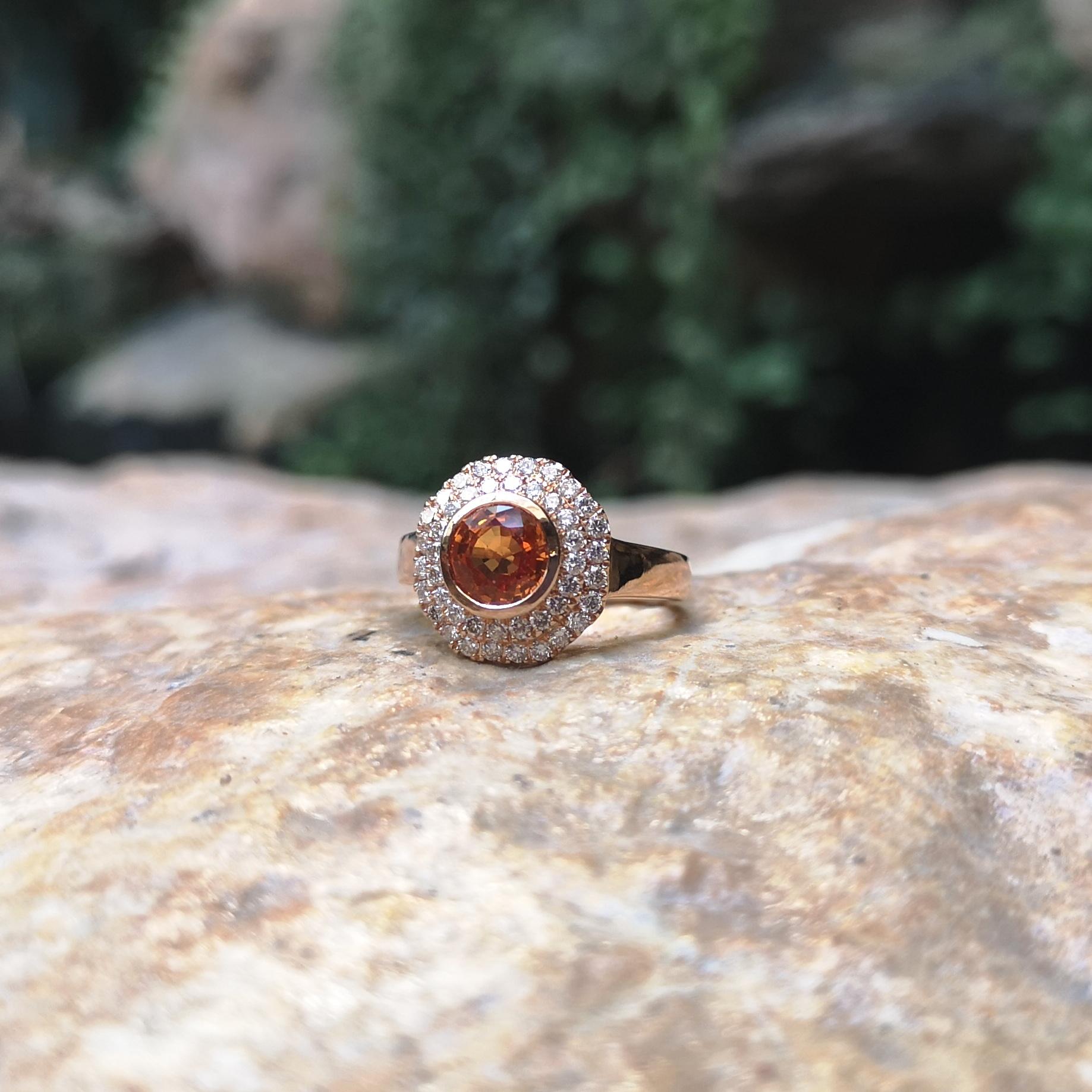 Orange Sapphire with Brown Diamond Ring set in 18K Rose Gold Settings For Sale 11