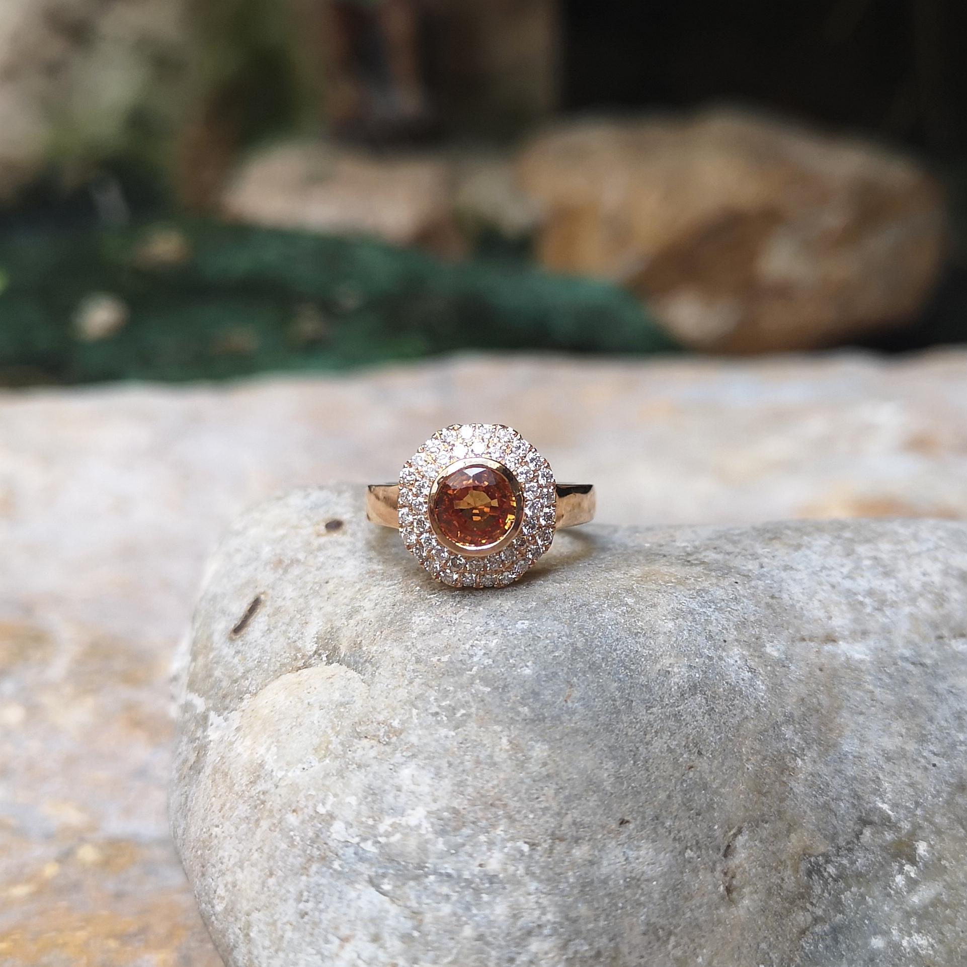 Orange Sapphire with Brown Diamond Ring set in 18K Rose Gold Settings For Sale 12