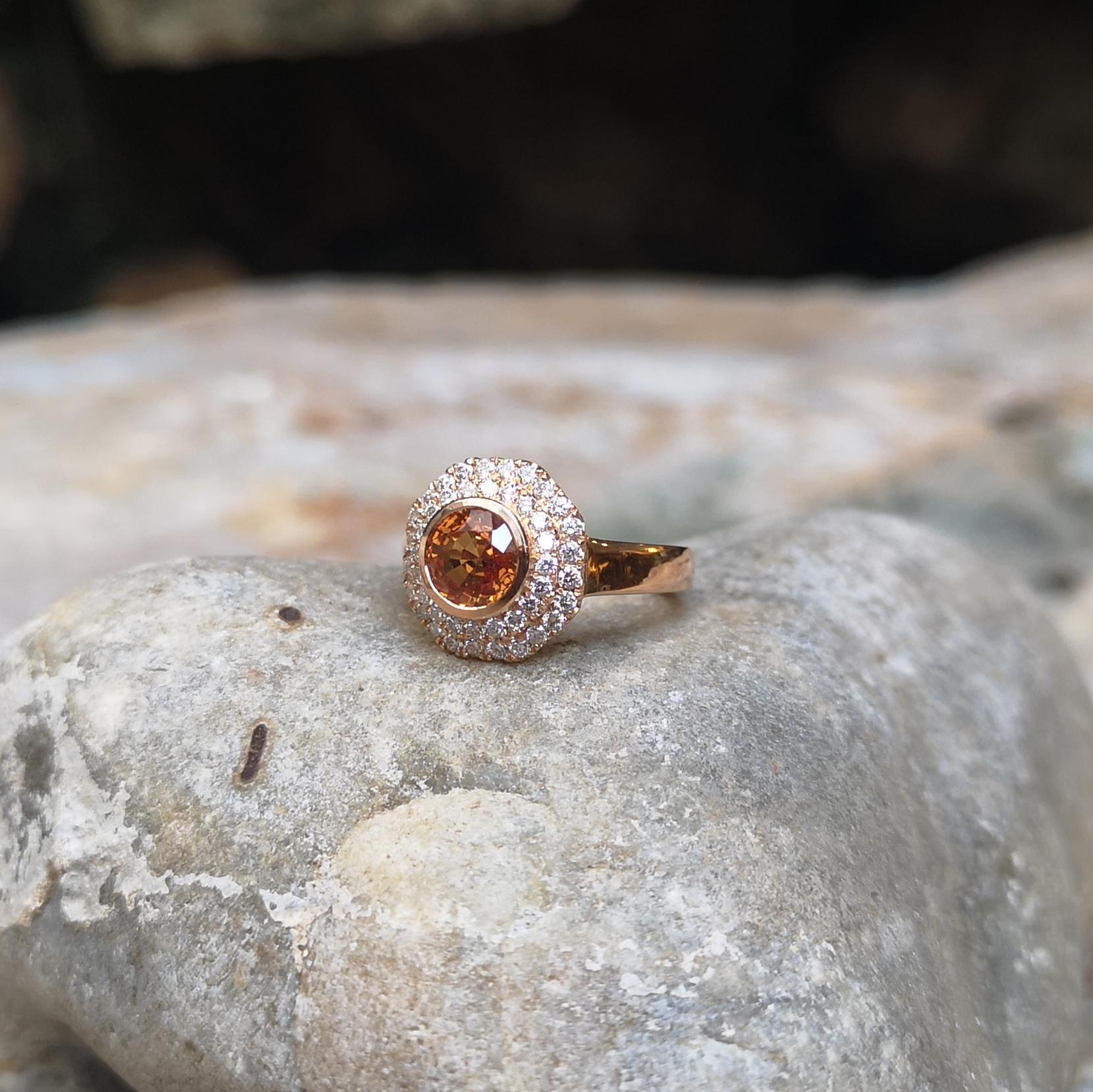 Orange Sapphire with Brown Diamond Ring set in 18K Rose Gold Settings For Sale 13