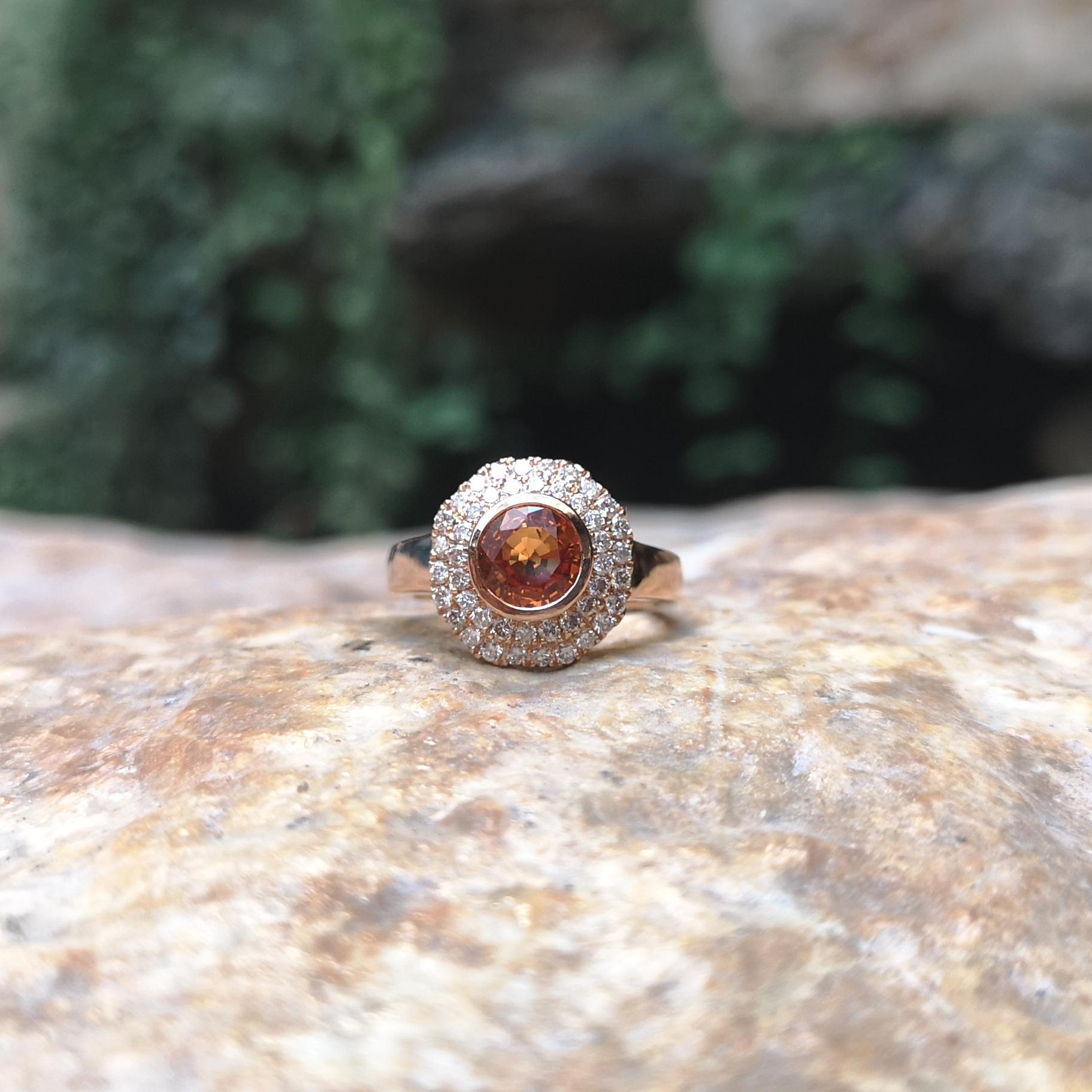Orange Sapphire with Brown Diamond Ring set in 18K Rose Gold Settings For Sale 14
