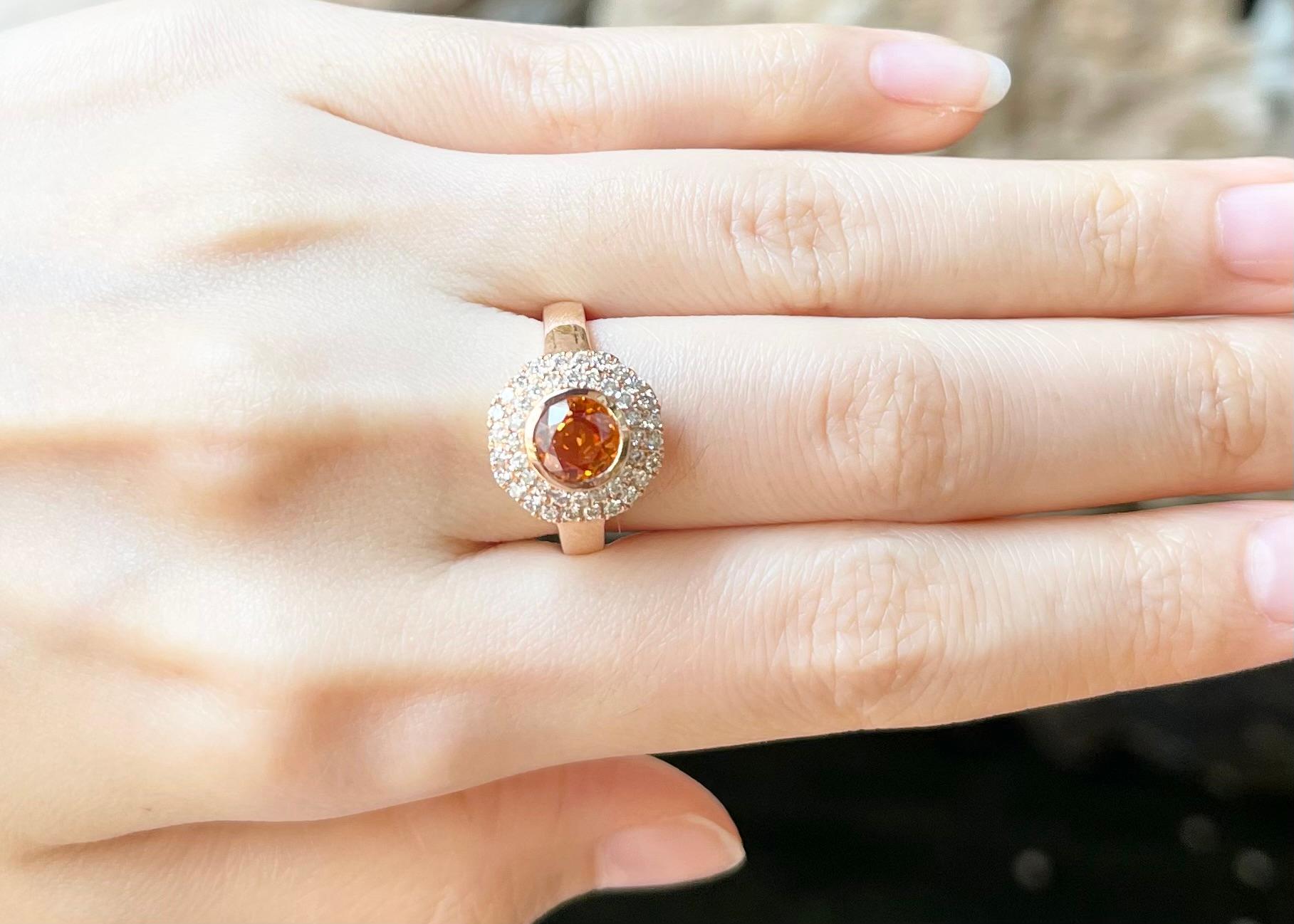 Contemporary Orange Sapphire with Brown Diamond Ring set in 18K Rose Gold Settings For Sale