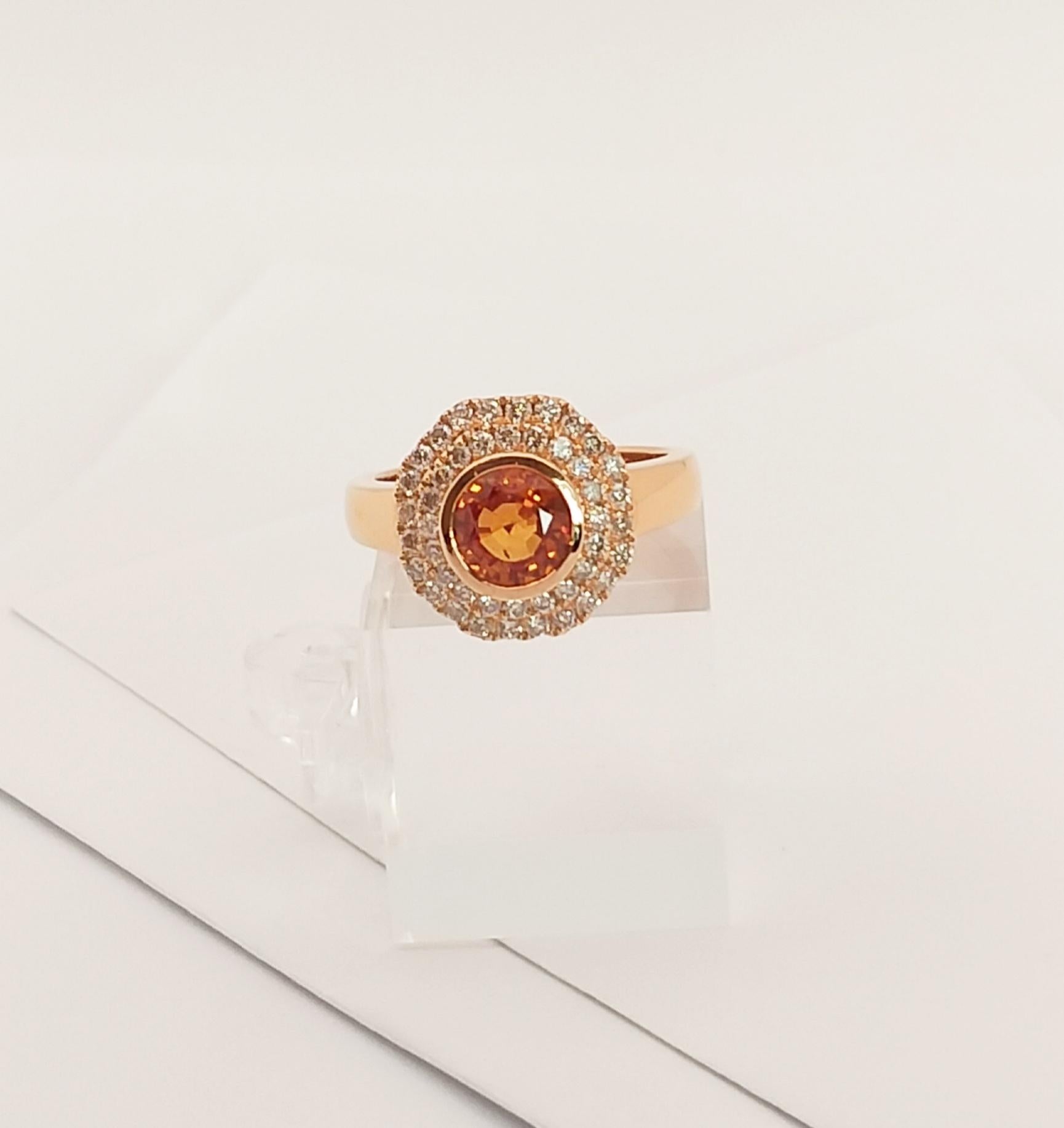 Orange Sapphire with Brown Diamond Ring set in 18K Rose Gold Settings For Sale 1
