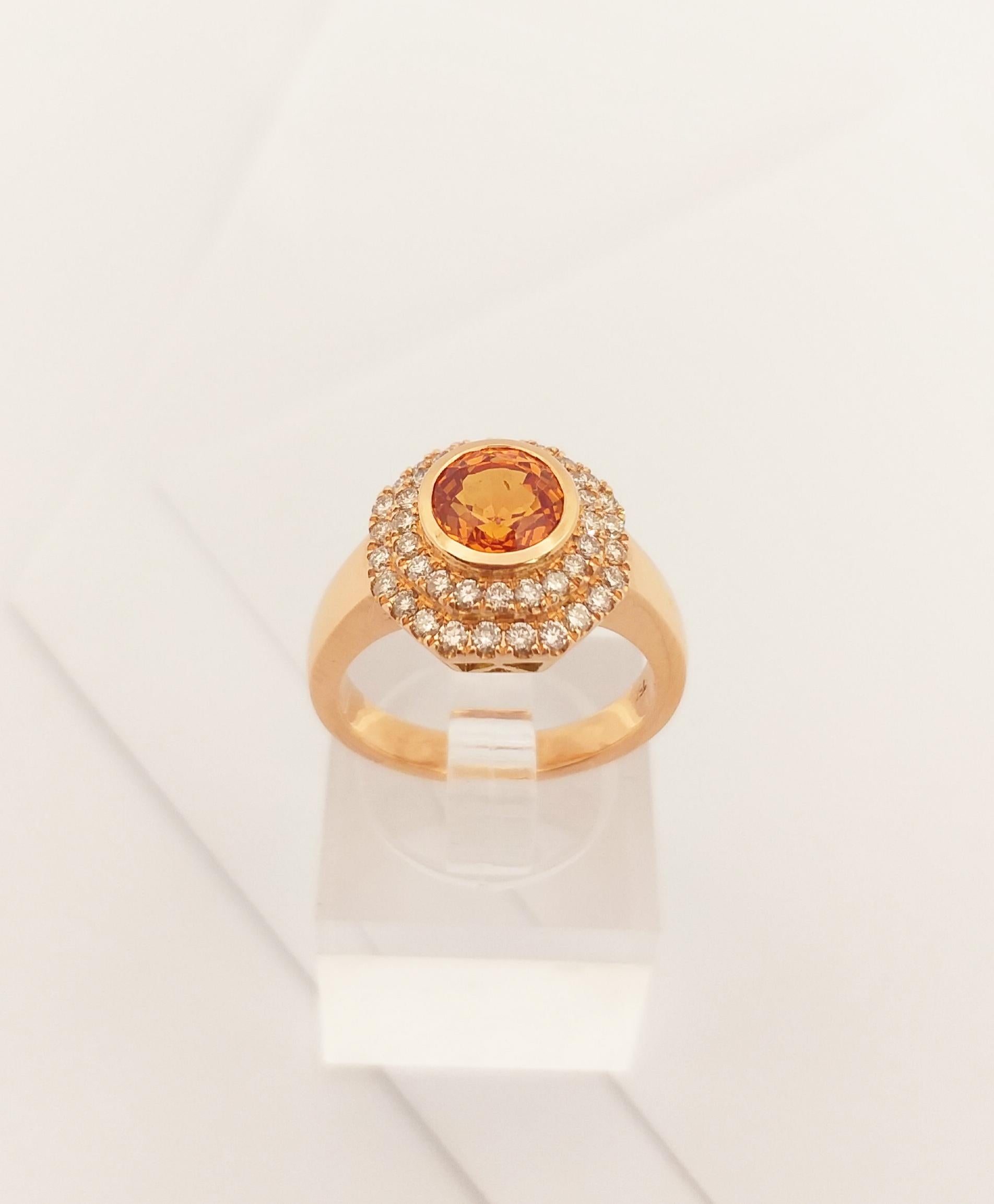 Orange Sapphire with Brown Diamond Ring set in 18K Rose Gold Settings For Sale 2
