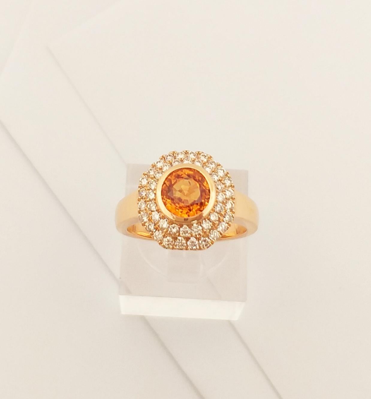 Orange Sapphire with Brown Diamond Ring set in 18K Rose Gold Settings For Sale 3