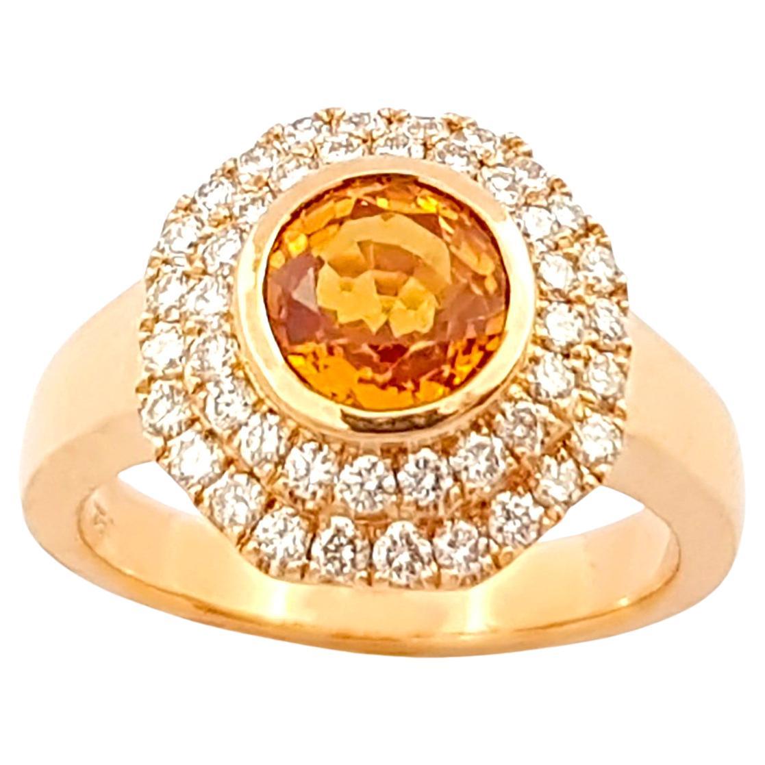 Orange Sapphire with Brown Diamond Ring set in 18K Rose Gold Settings For Sale