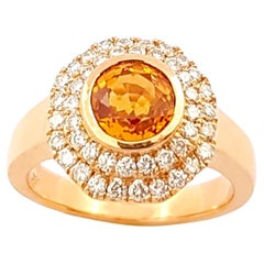 Orange Sapphire with Brown Diamond Ring set in 18K Rose Gold Settings