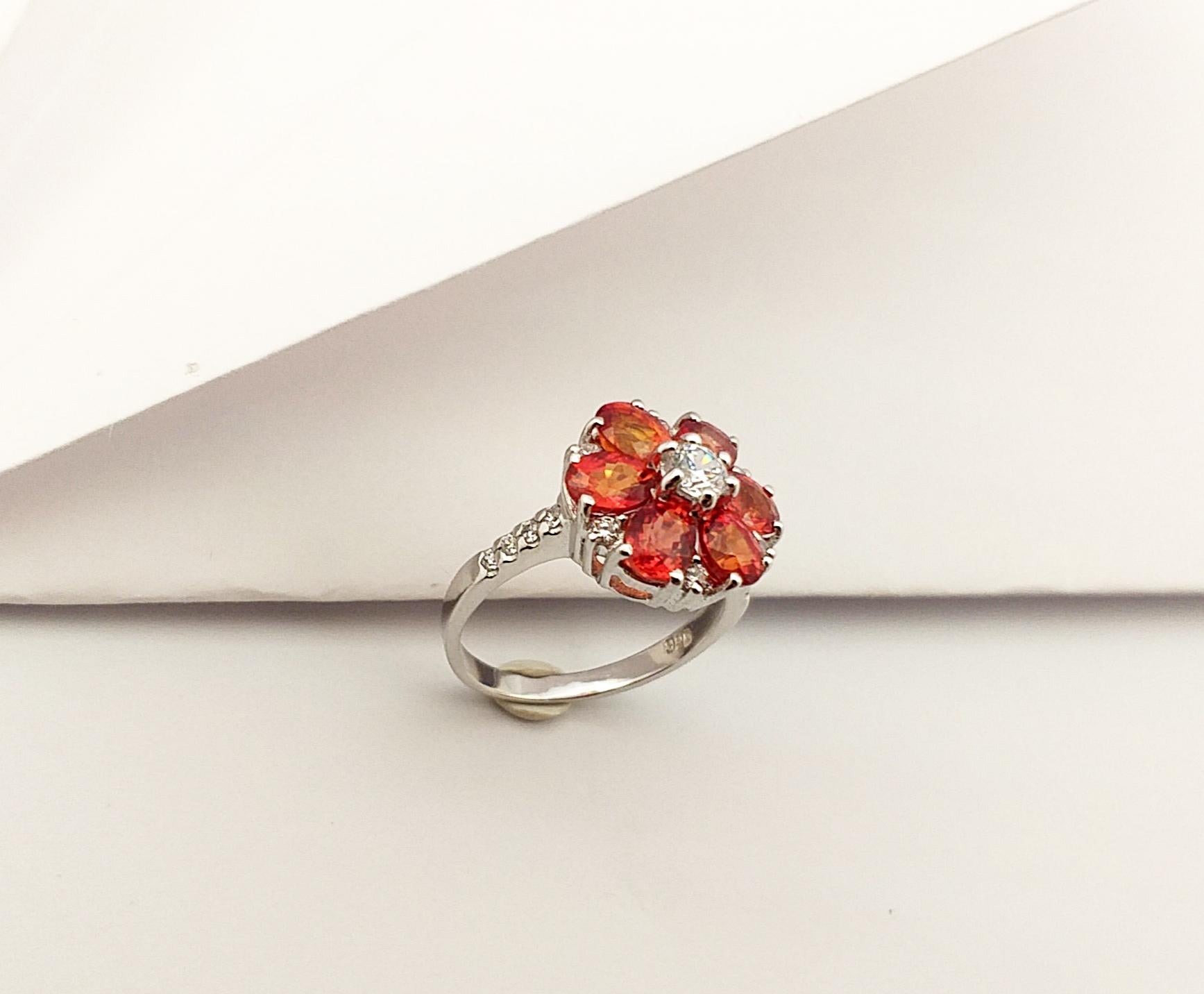 Orange Sapphire with Cubic Zirconia Ring set in Silver Settings For Sale 4