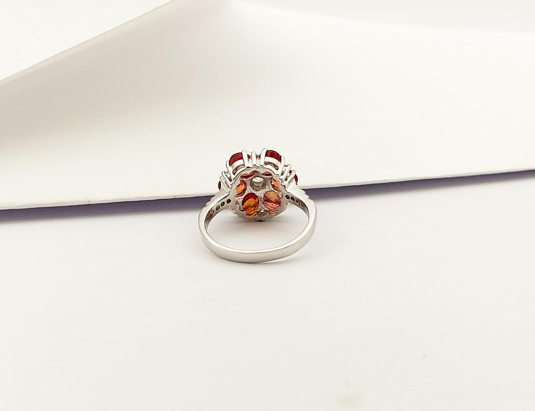 Orange Sapphire with Cubic Zirconia Ring set in Silver Settings For Sale 6
