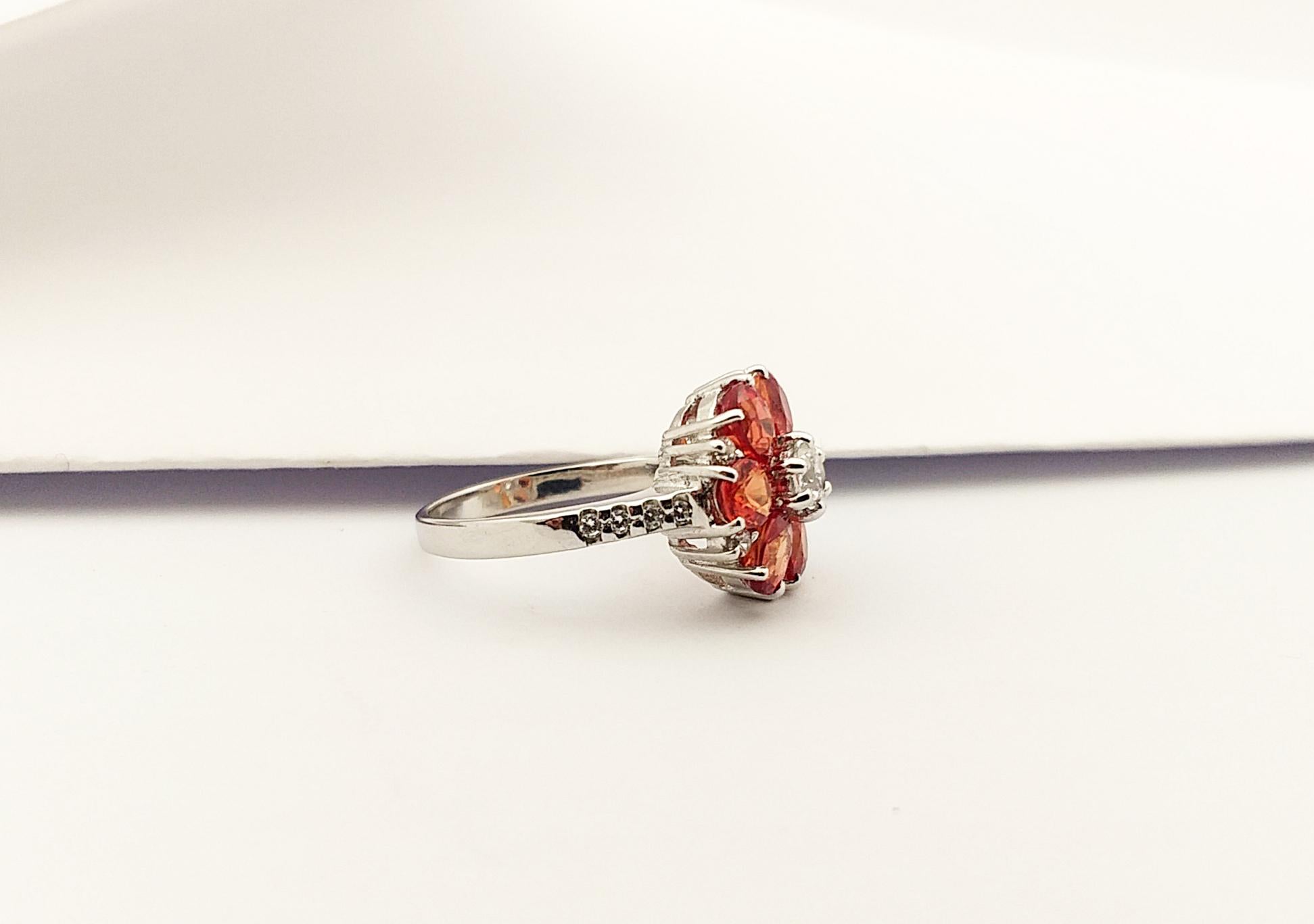 Orange Sapphire with Cubic Zirconia Ring set in Silver Settings For Sale 7