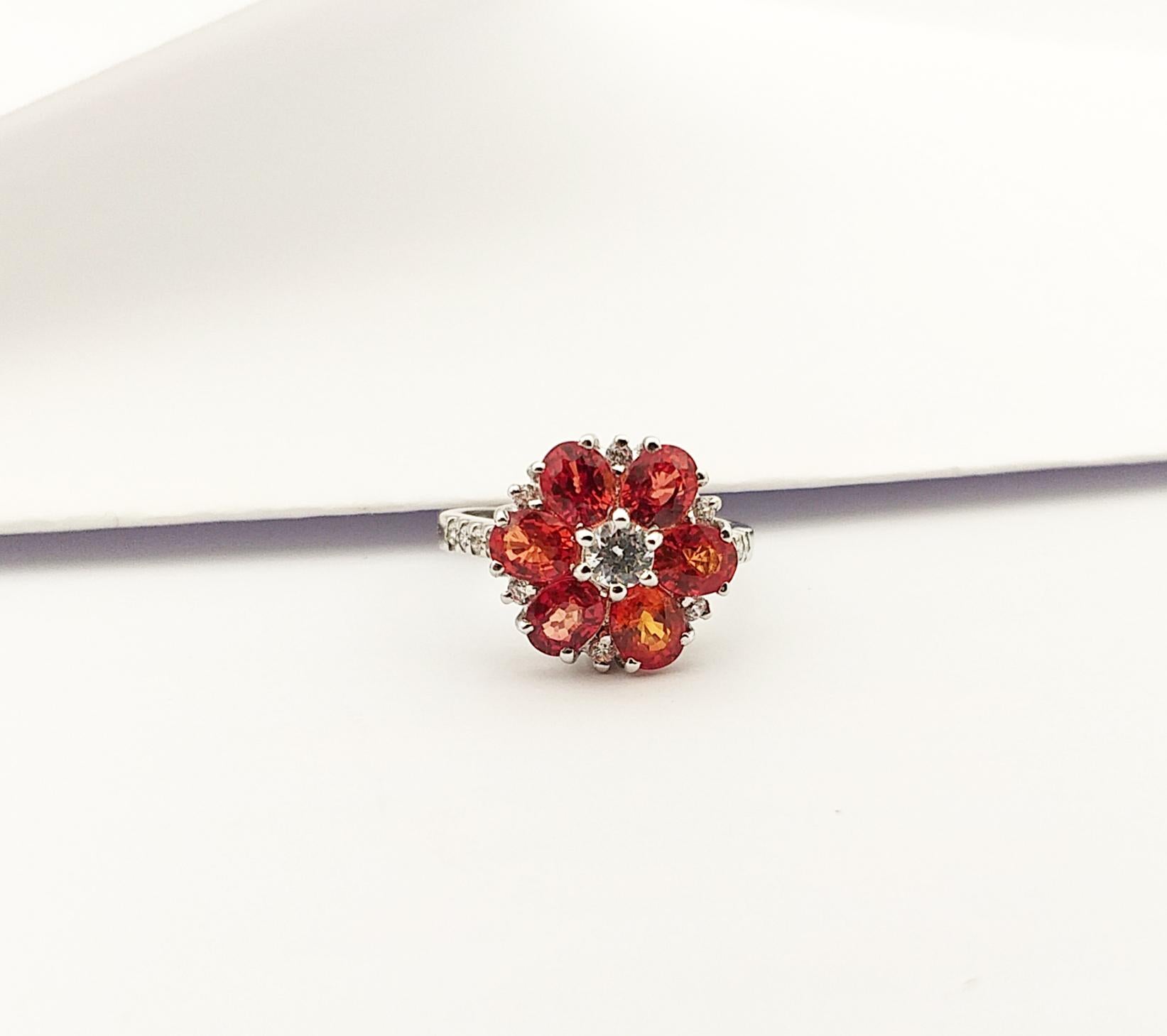Orange Sapphire with Cubic Zirconia Ring set in Silver Settings For Sale 8
