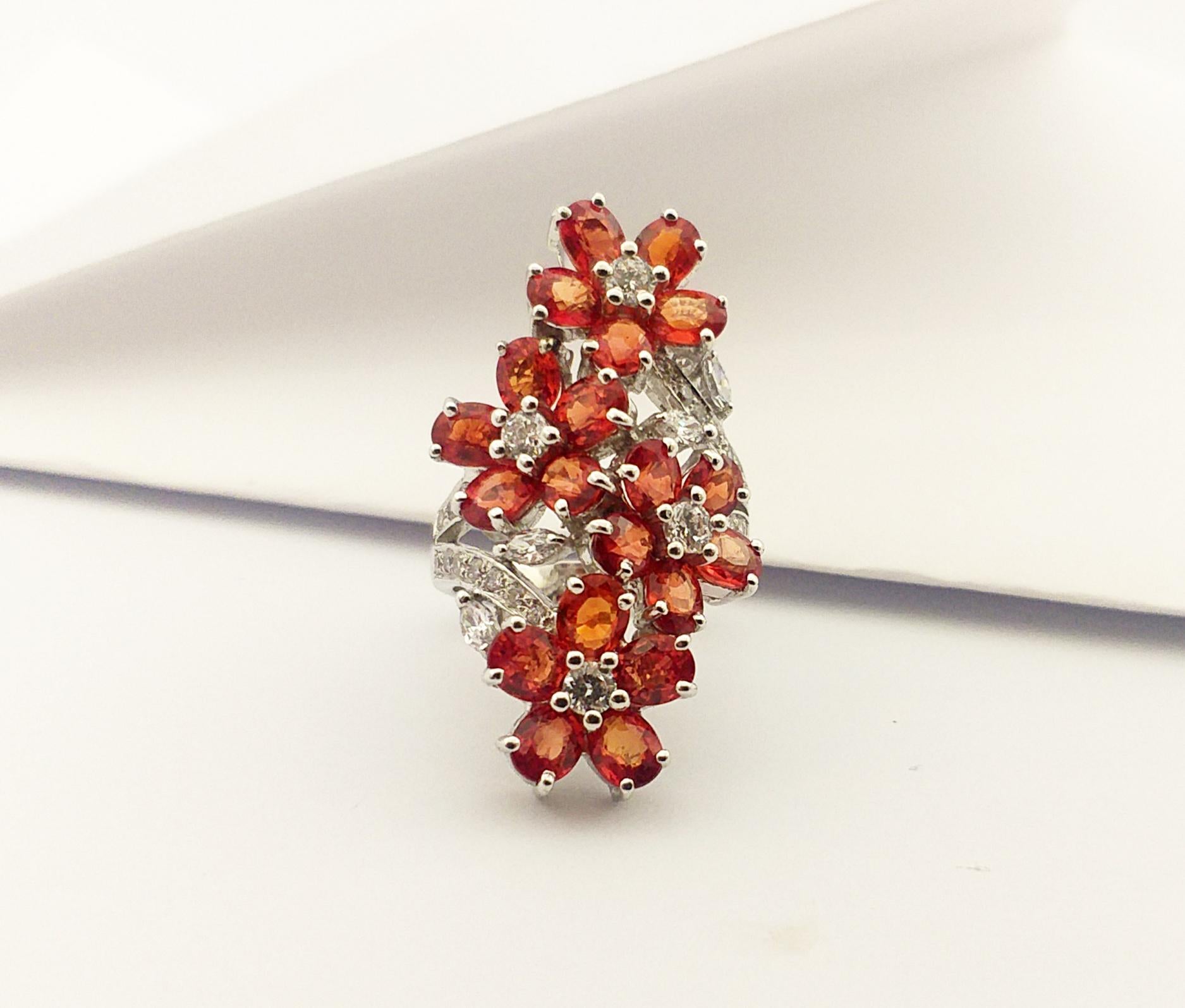 Orange Sapphire with Cubic Zirconia Ring set in Silver Settings For Sale 9