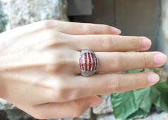 Orange Sapphire with Cubic Zirconia Ring set in Silver Settings