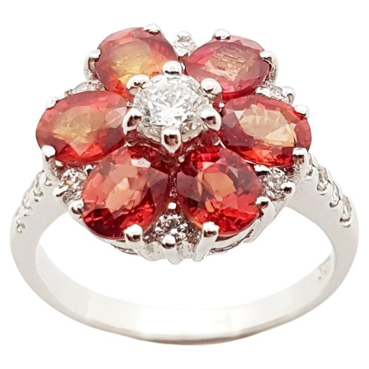 Orange Sapphire with Cubic Zirconia Ring set in Silver Settings For Sale