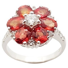Orange Sapphire with Cubic Zirconia Ring set in Silver Settings