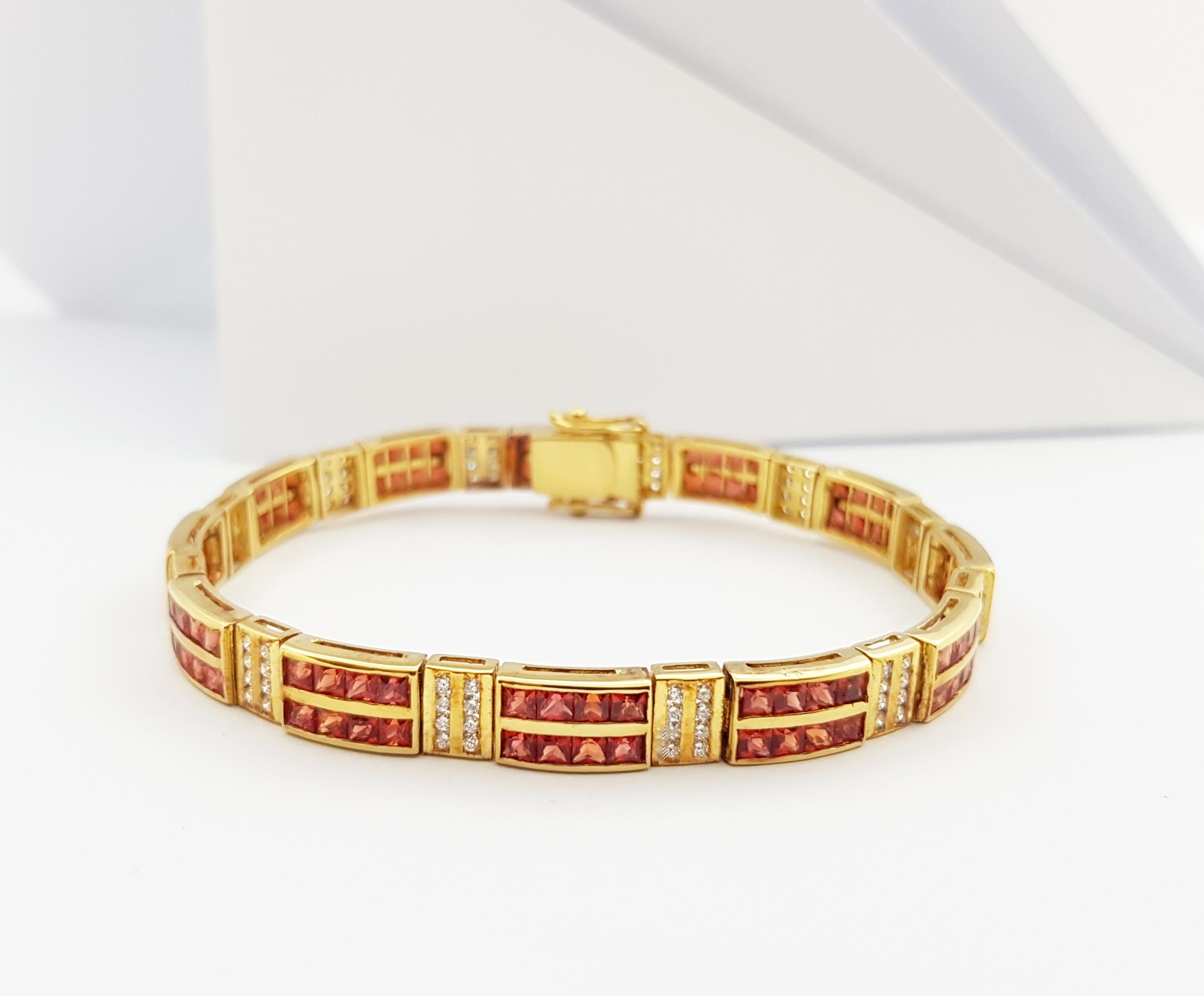 Orange Sapphire with Diamond Bracelet Set in 18 Karat Gold Settings For Sale 4
