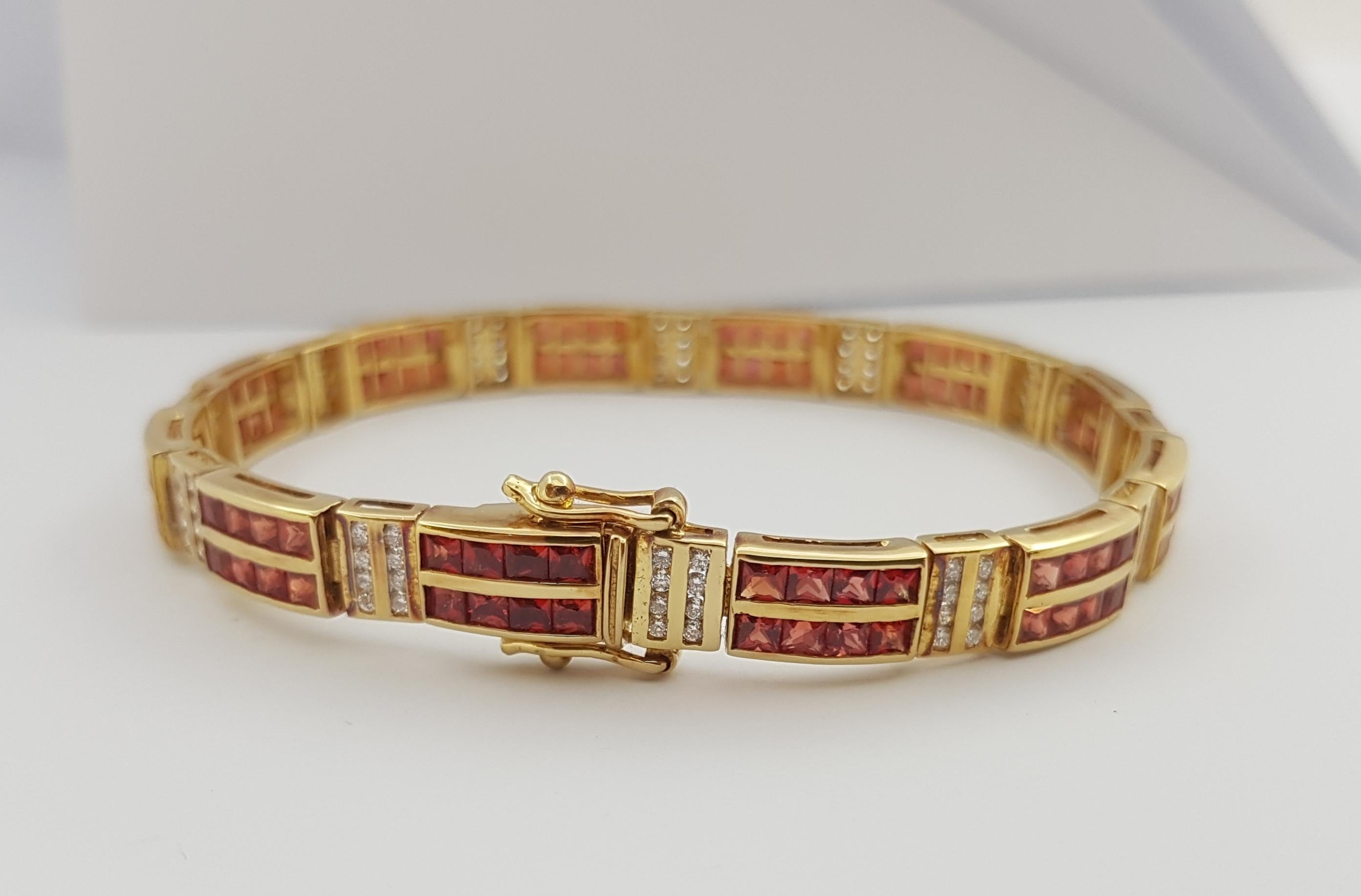 Orange Sapphire with Diamond Bracelet Set in 18 Karat Gold Settings For Sale 5