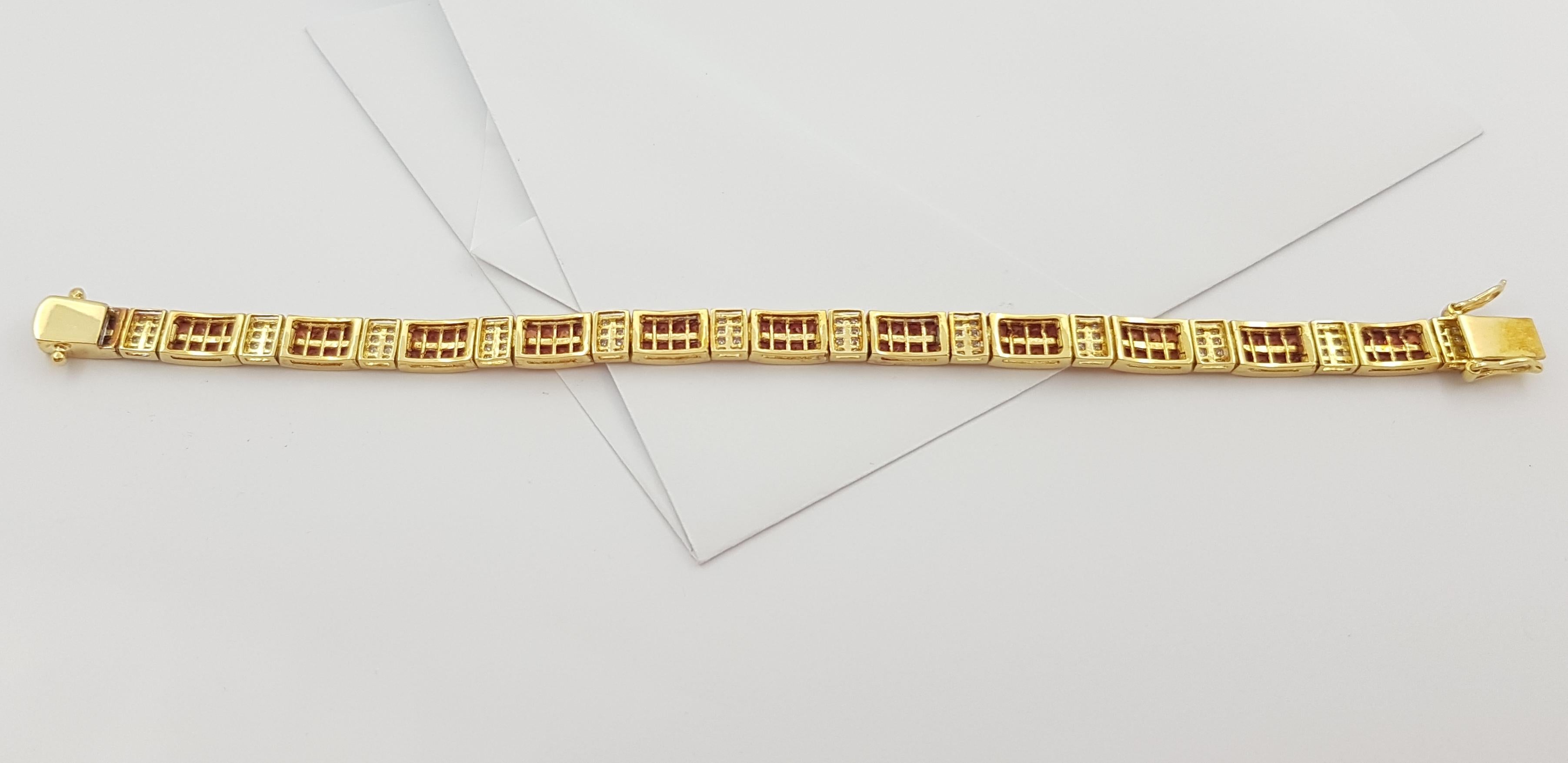 Orange Sapphire with Diamond Bracelet Set in 18 Karat Gold Settings For Sale 6