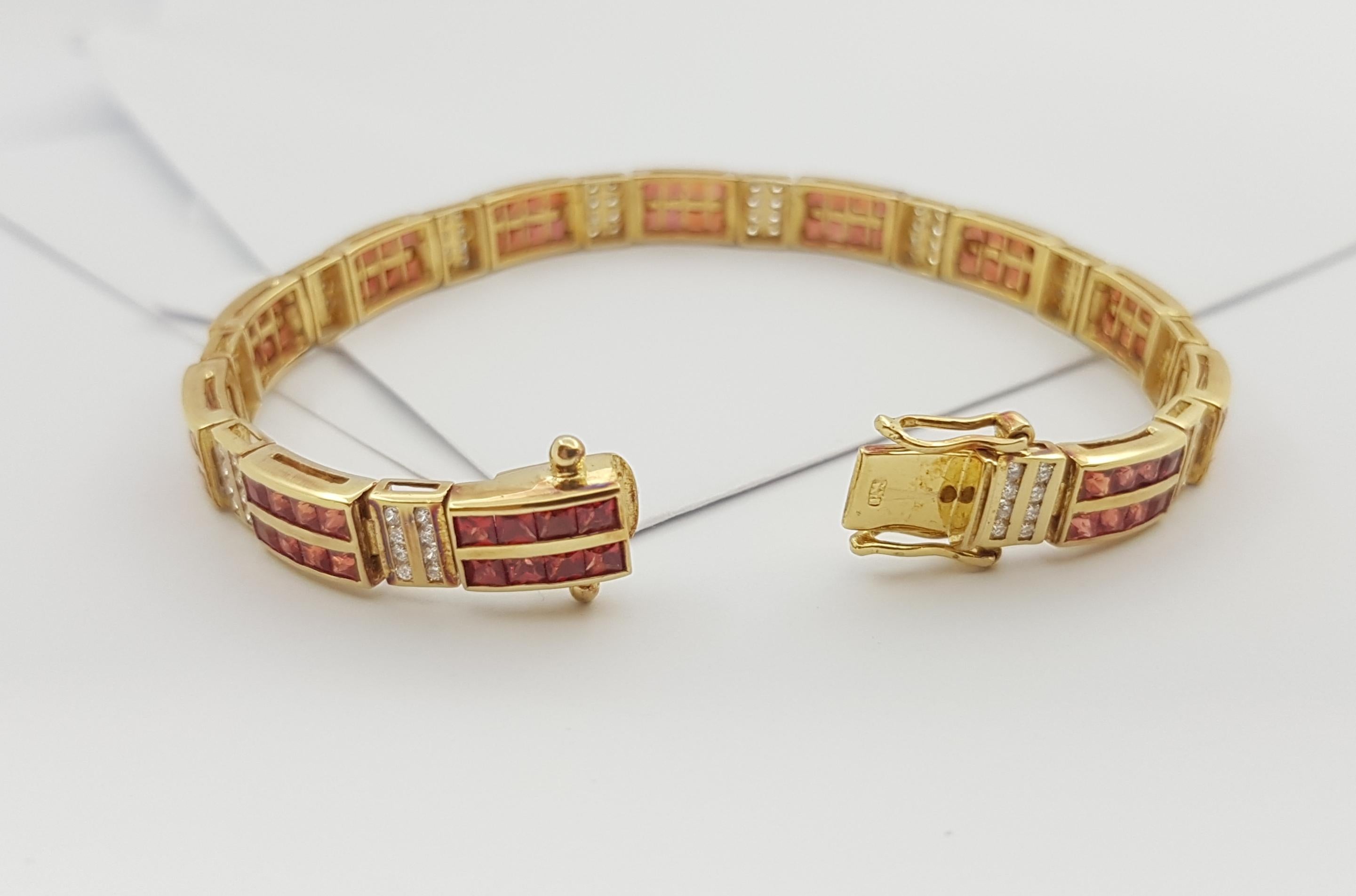 Orange Sapphire with Diamond Bracelet Set in 18 Karat Gold Settings For Sale 7