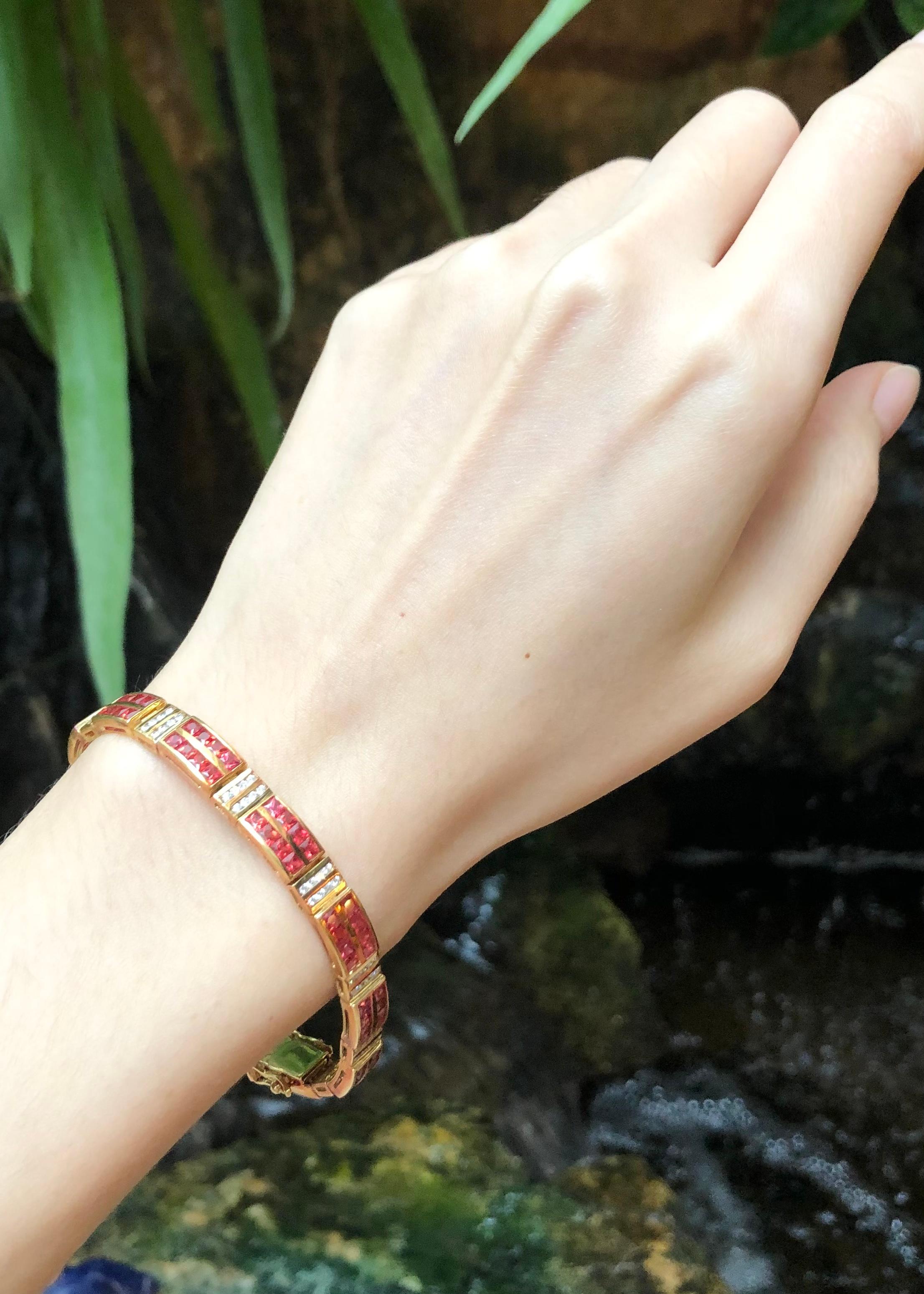 Square Cut Orange Sapphire with Diamond Bracelet Set in 18 Karat Gold Settings For Sale