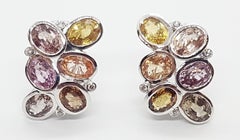 Orange Sapphire with Diamond Earrings in 18K White Gold