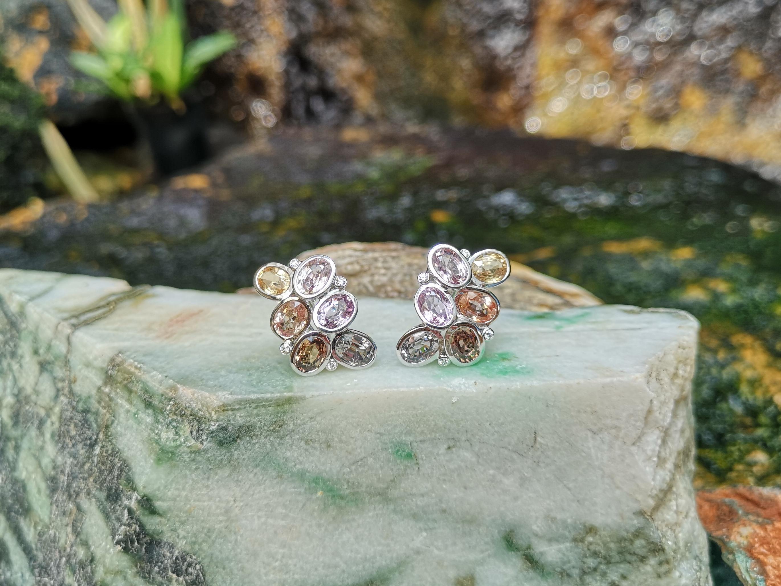 Pendientes Zafiro Naranja con Diamante en Oro Blanco de 18 K Contemporáneo en venta