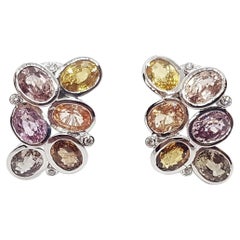 Orange Sapphire with Diamond Earrings in 18K White Gold
