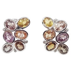 Used Orange Sapphire with Diamond Earrings in 18K White Gold