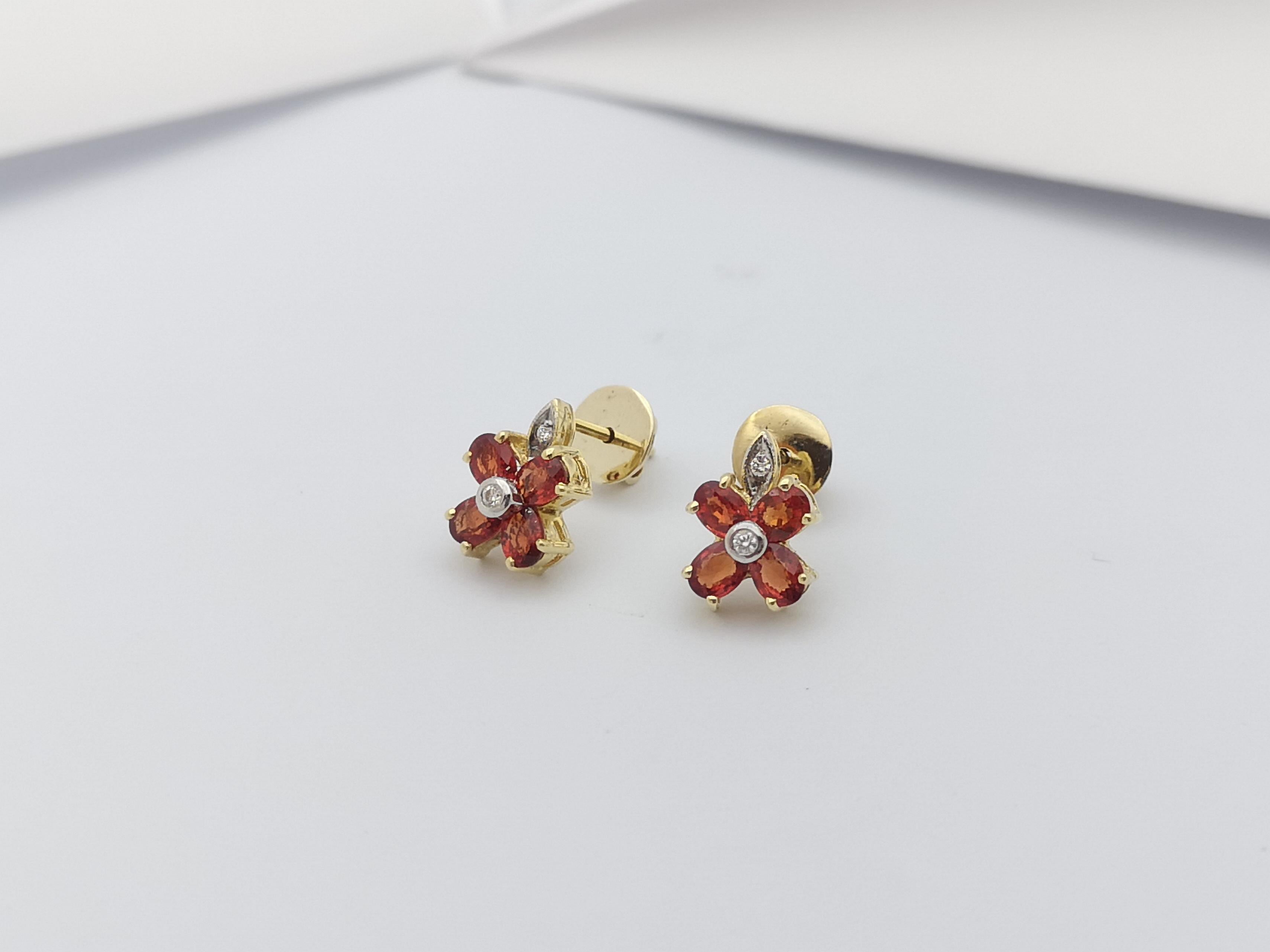 Orange Sapphire with Diamond Earrings Set in 14 Karat Gold Settings For Sale 6